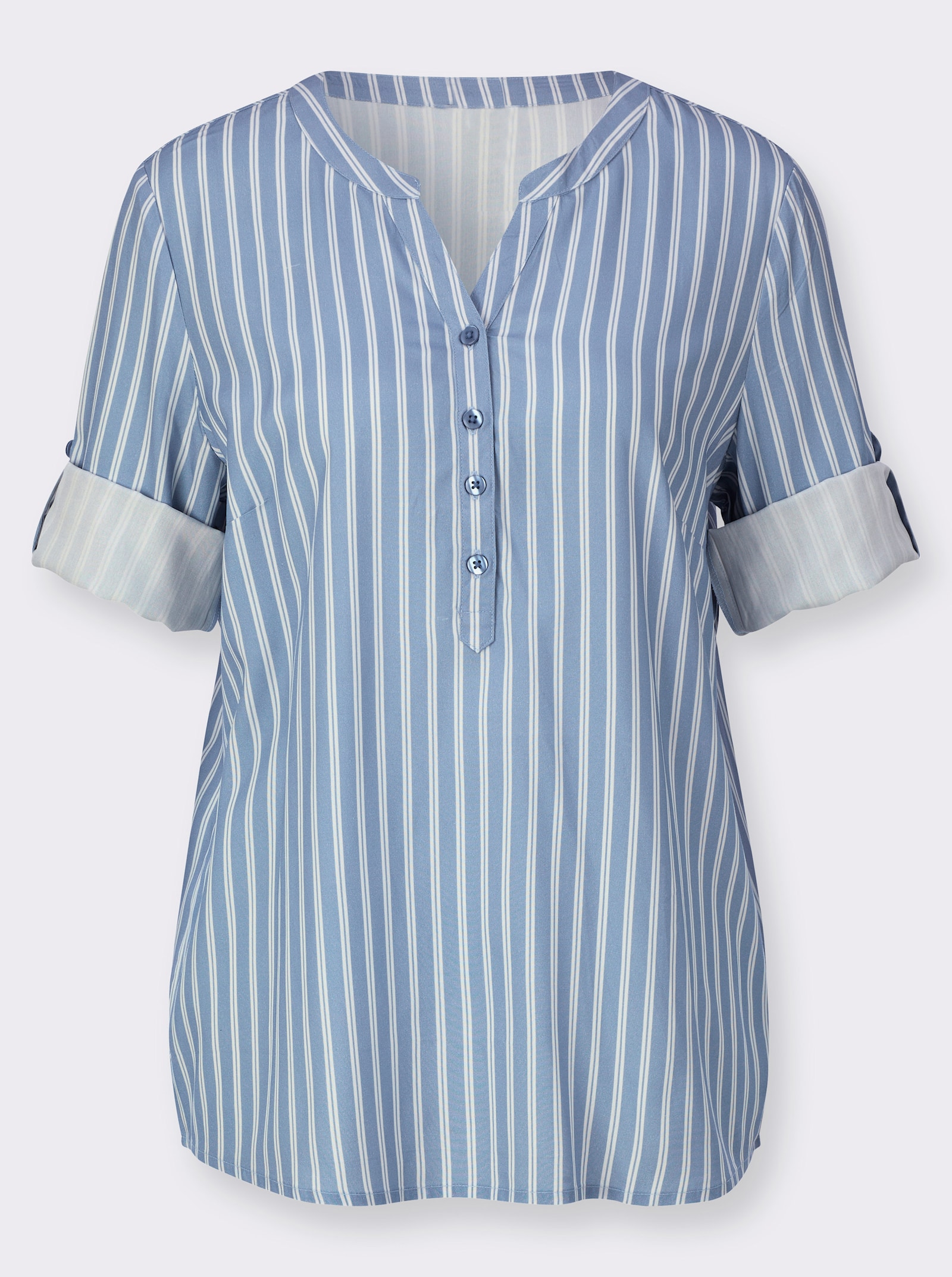 Gestreifte Bluse mit hinten abgerundetem Saum - bleu-ecru-gestreift