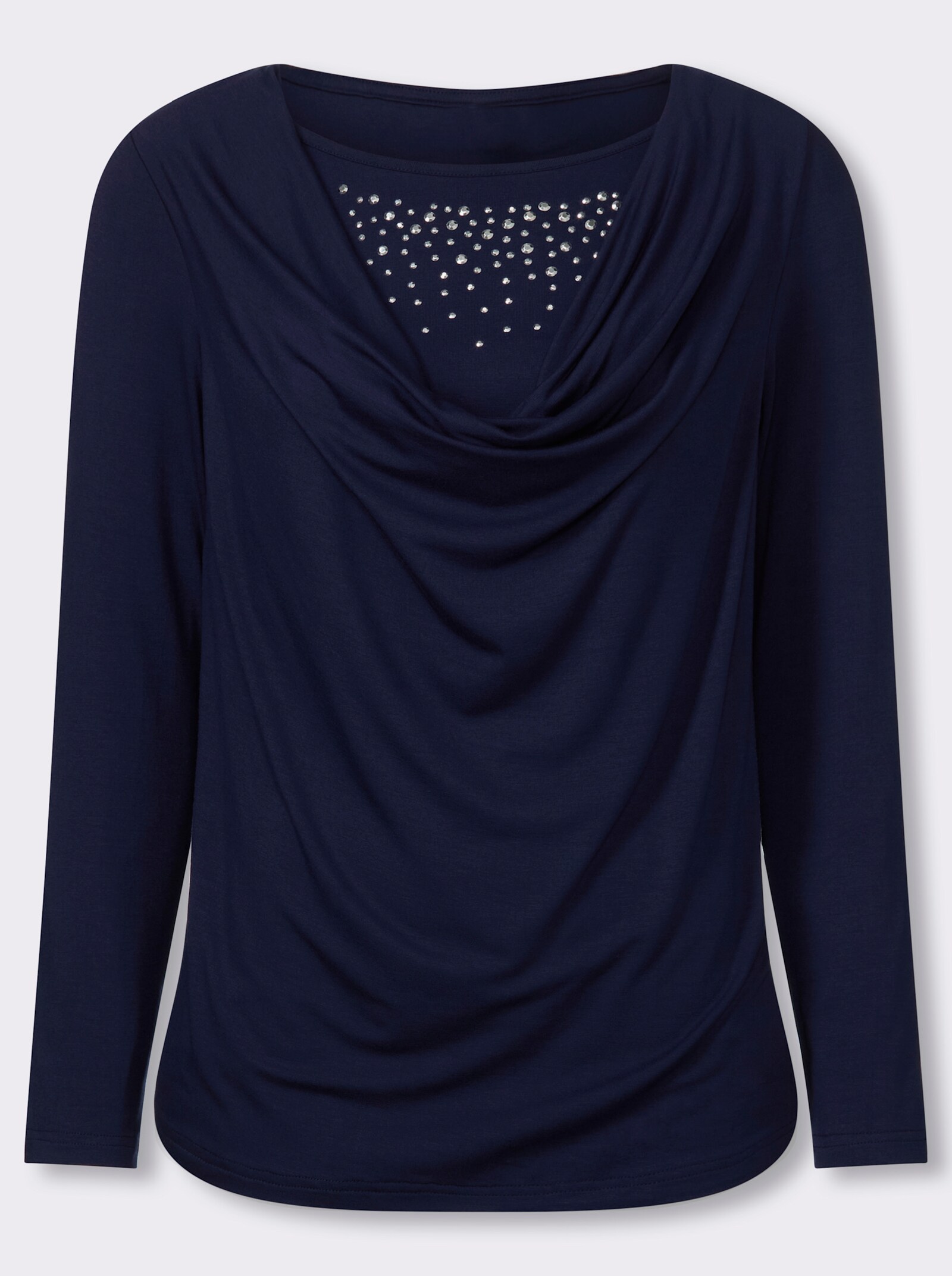 Wasserfallshirt mit Glitzerstein-Applikation - marine