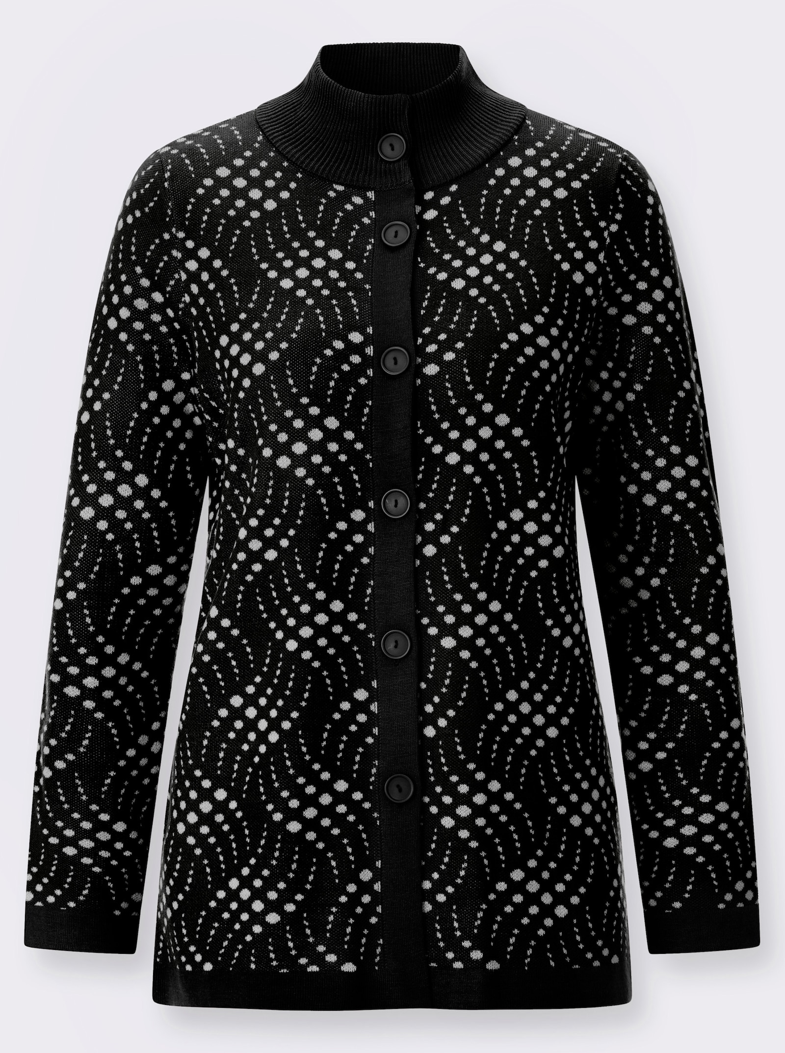 Jacquardstrickjacke mit zweifarbigem Muster - schwarz-ecru-gemustert