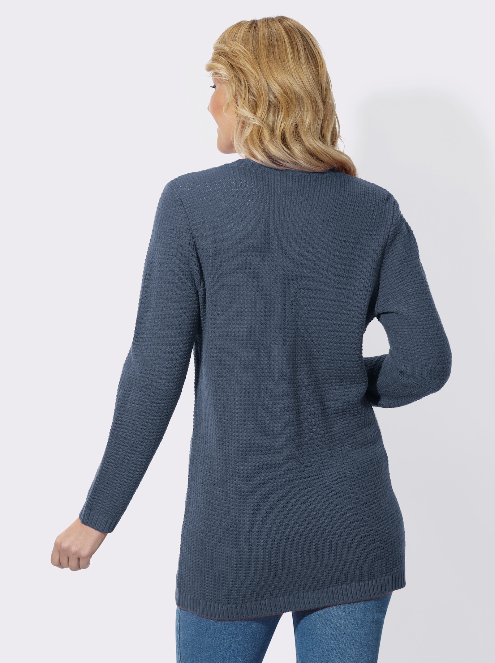 Longstrickjacke mit Schmuckknöpfen - rauchblau
