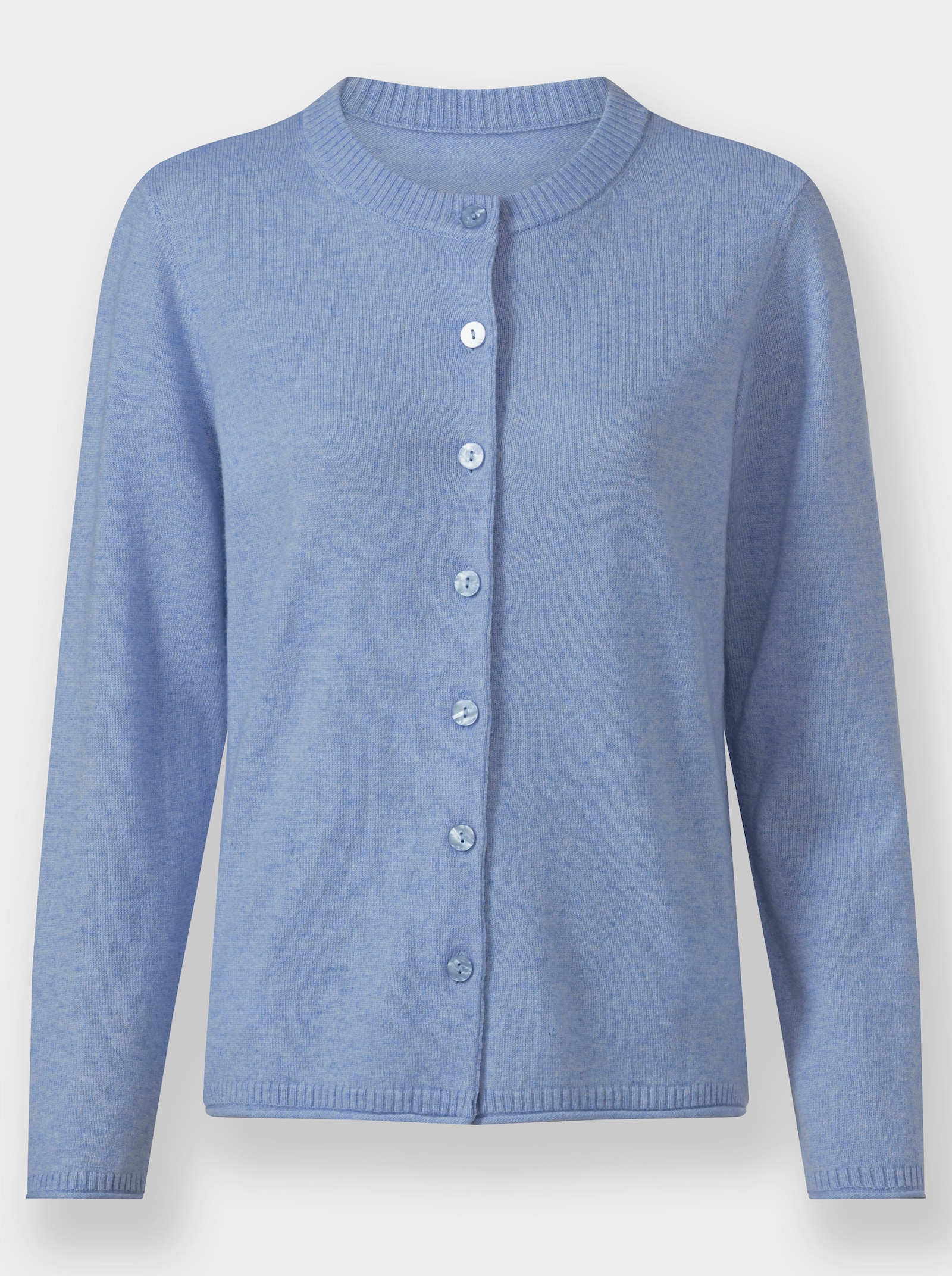 Feinstrickjacke mit Kaschmir - blau-meliert