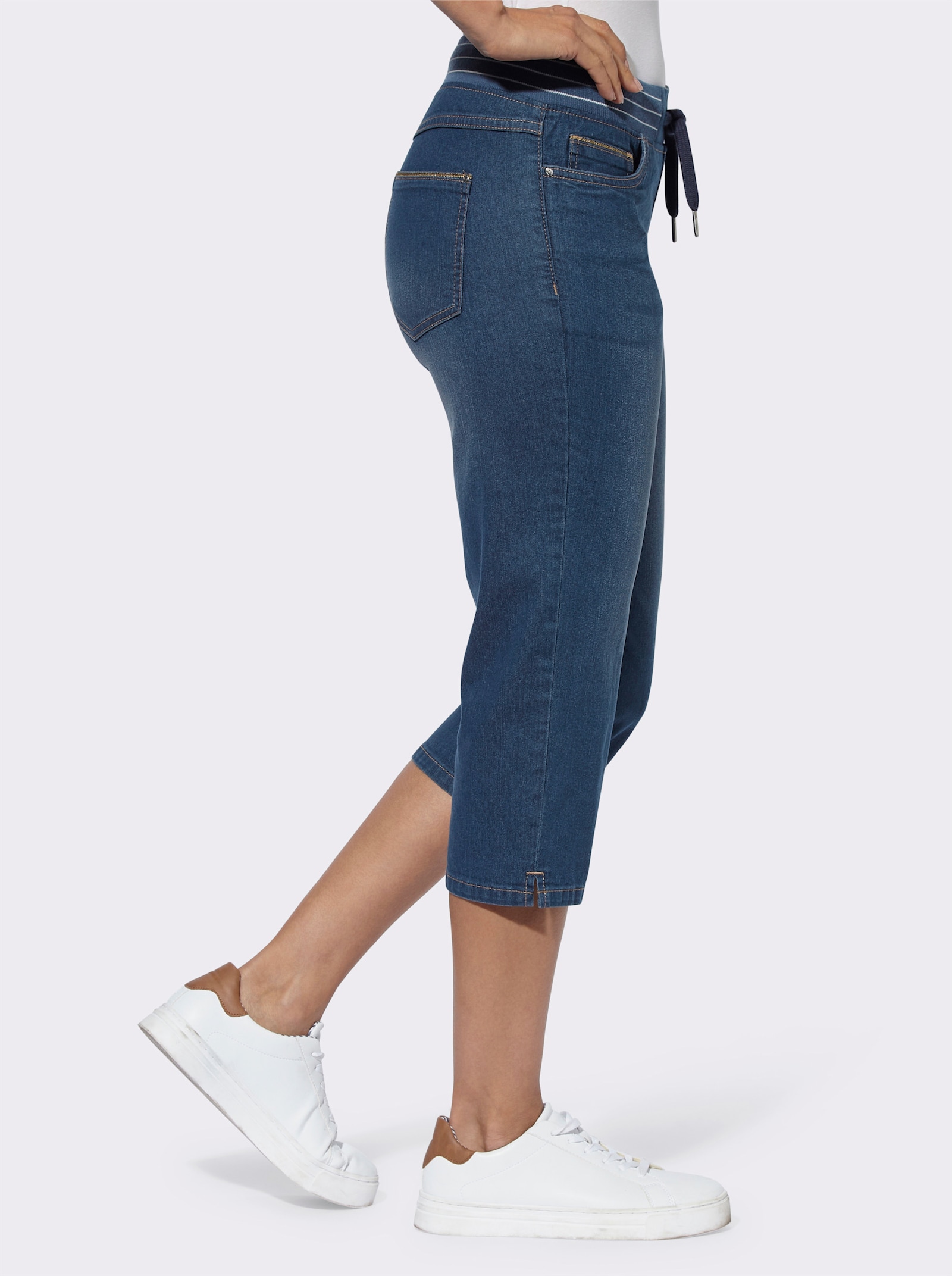 Capri-jeans met comfortband rondom - blue-stonewashed