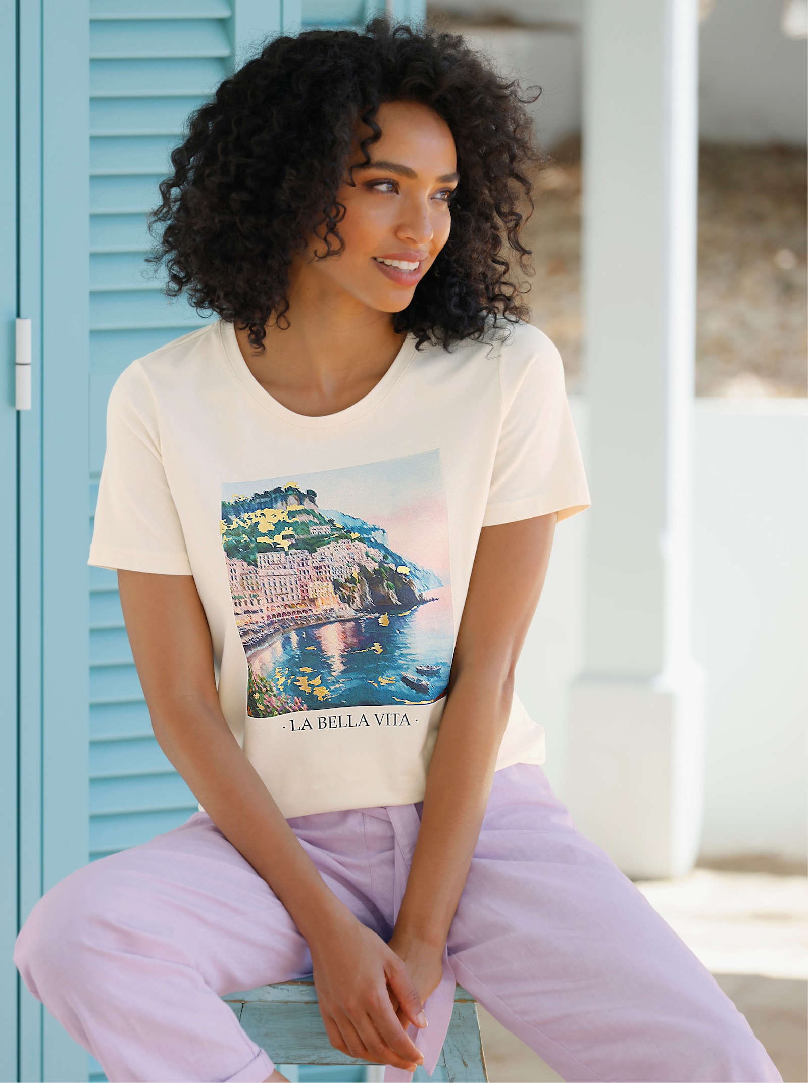 heine T-shirt à manches courtes avec imprimé feuille - couleur ivoire