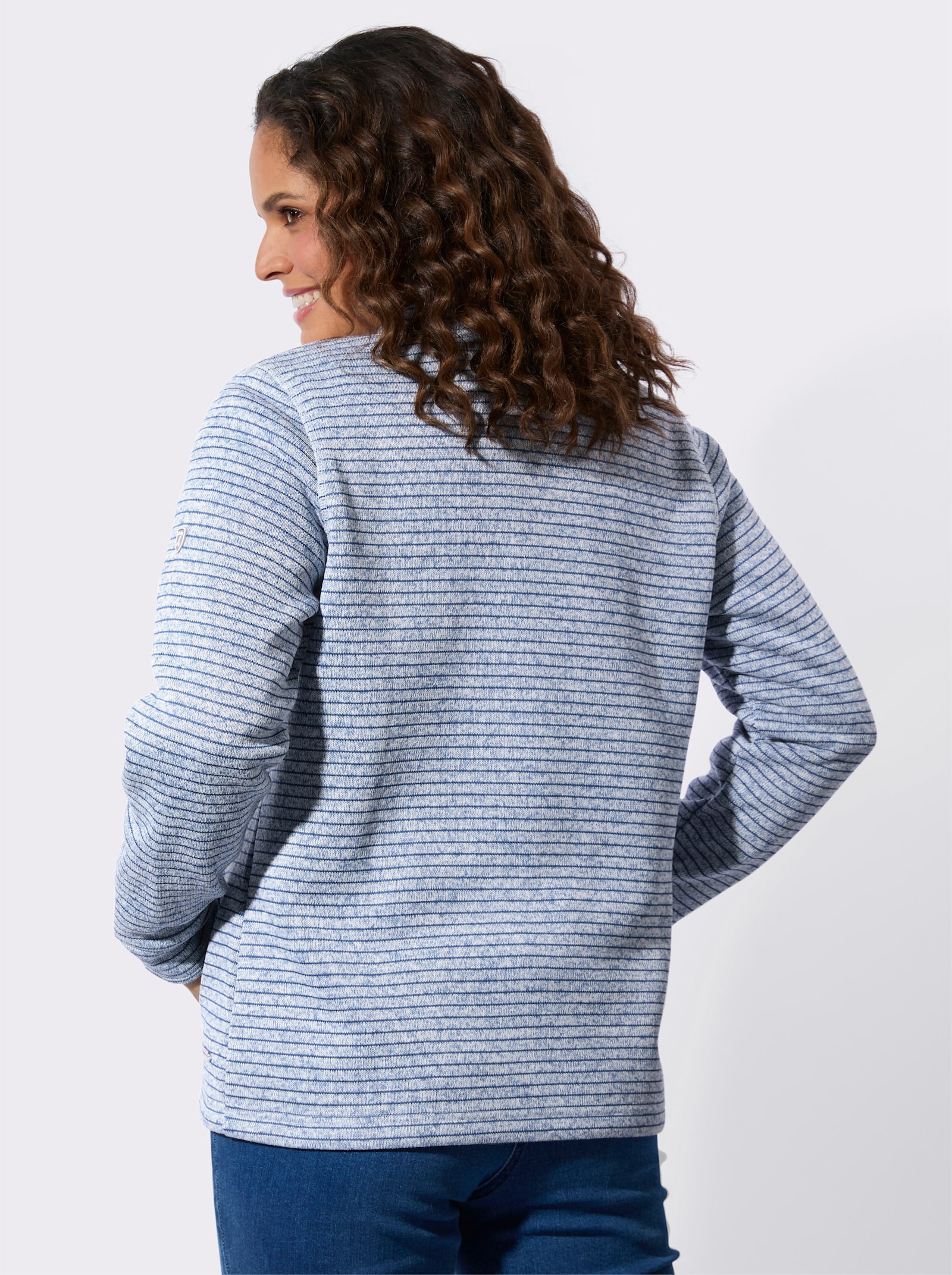 Strickfleecejacke mit Nahttaschen - jeansblau-meliert