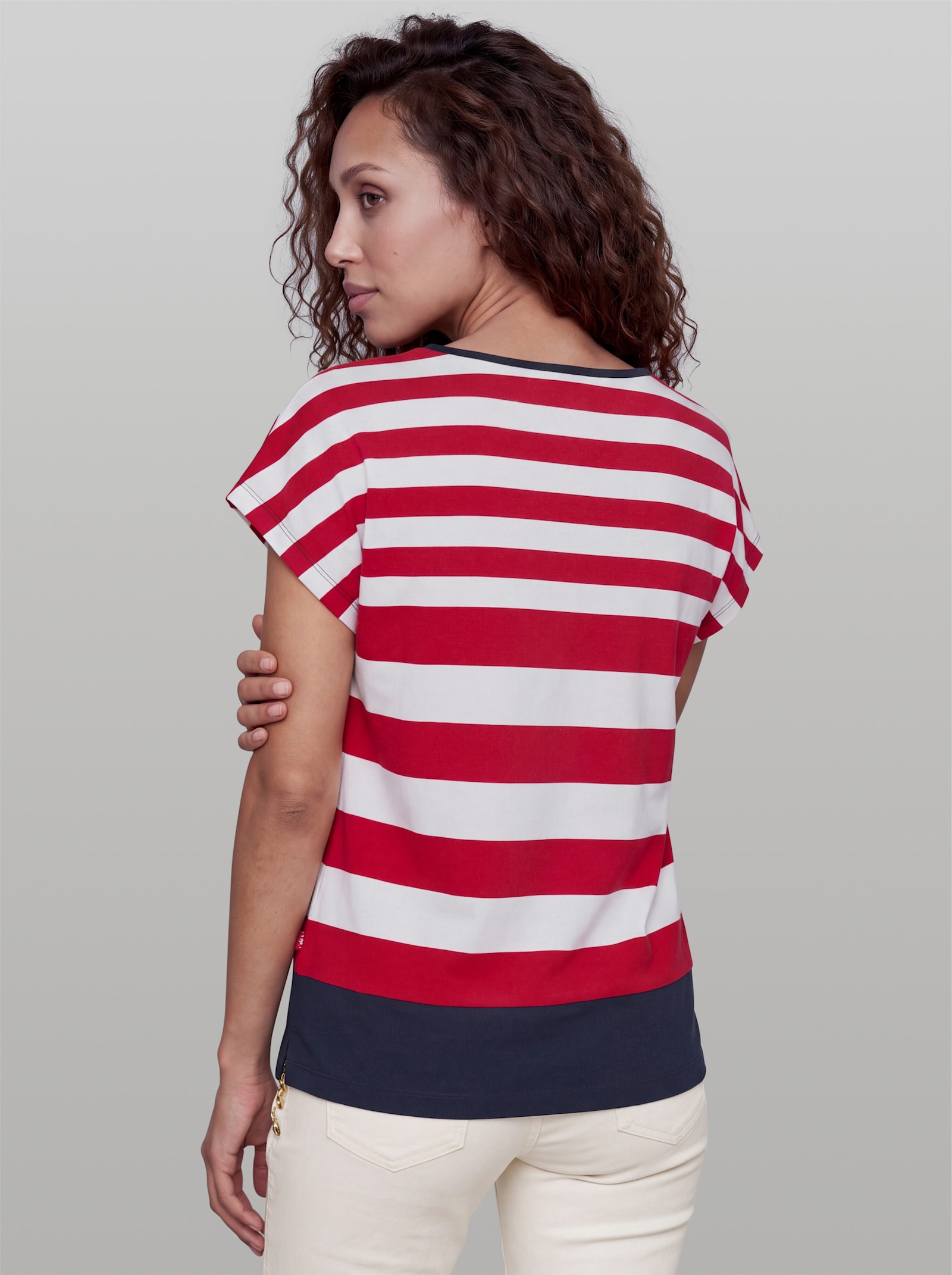 heine Ringelshirt mit Kontrast-Details - weiß-marine-geringelt