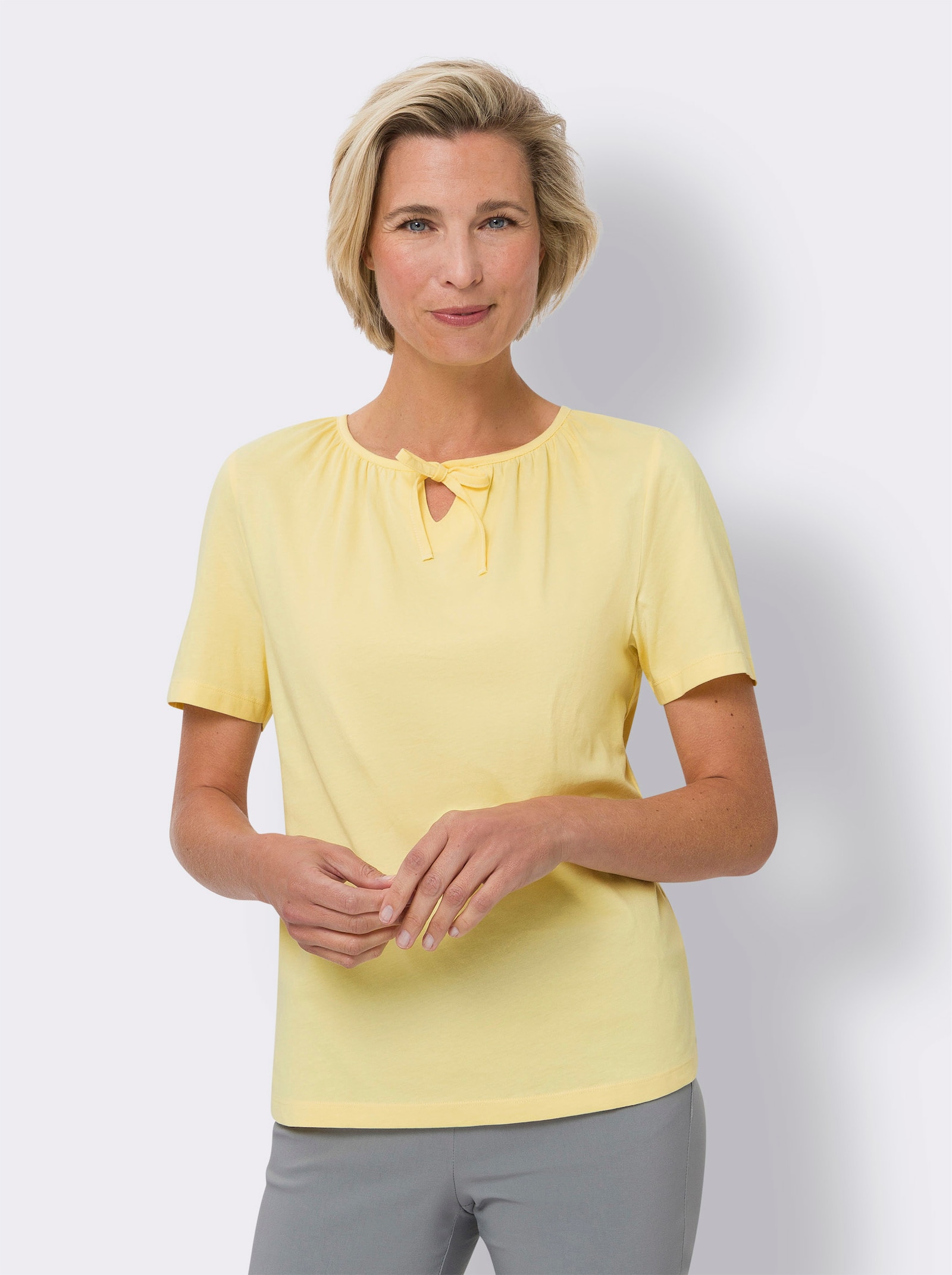 T-Shirt mit Raffungen - zitrone