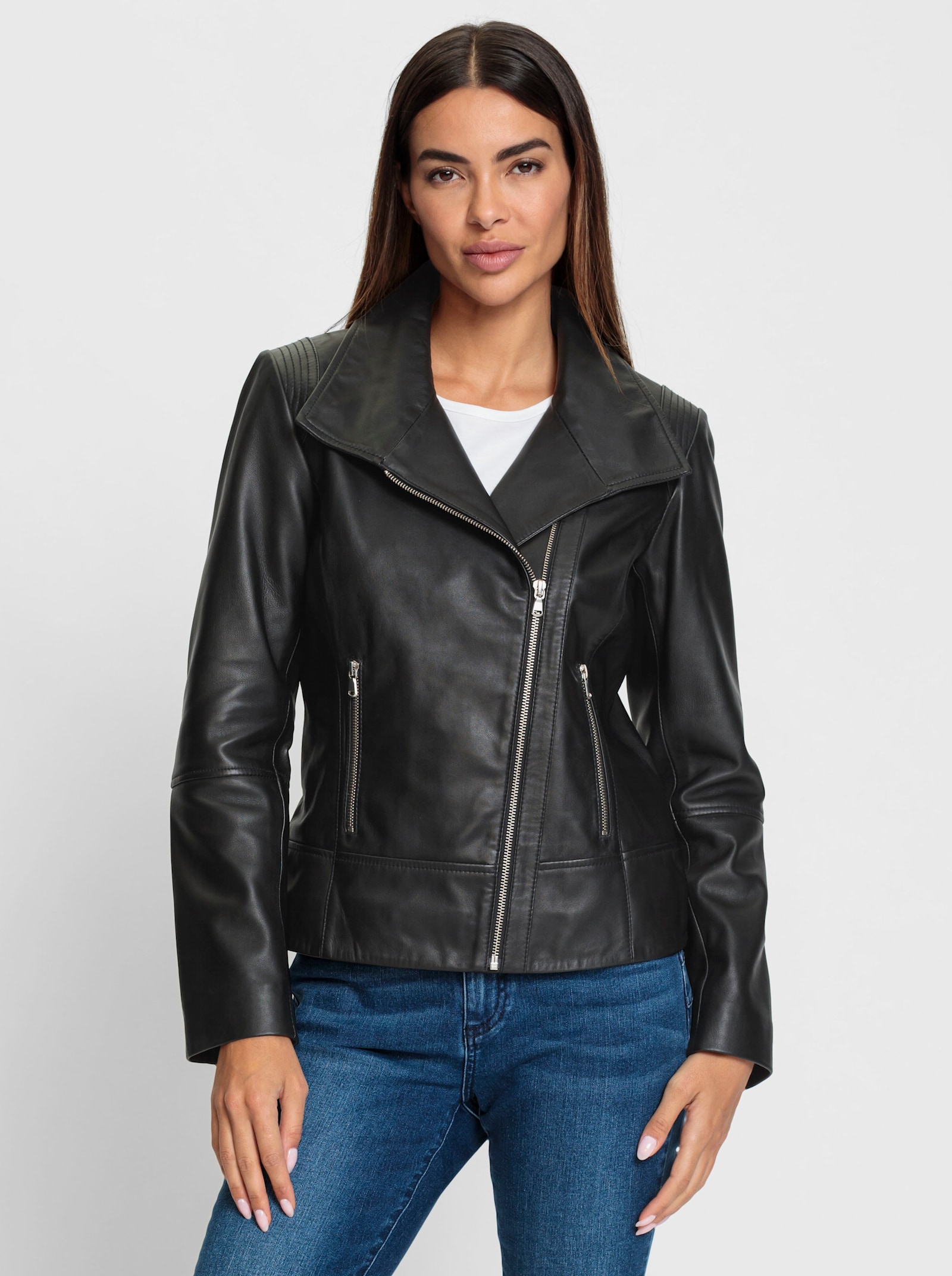 heine Lederjacke mit asymmetrischem Zipper - schwarz