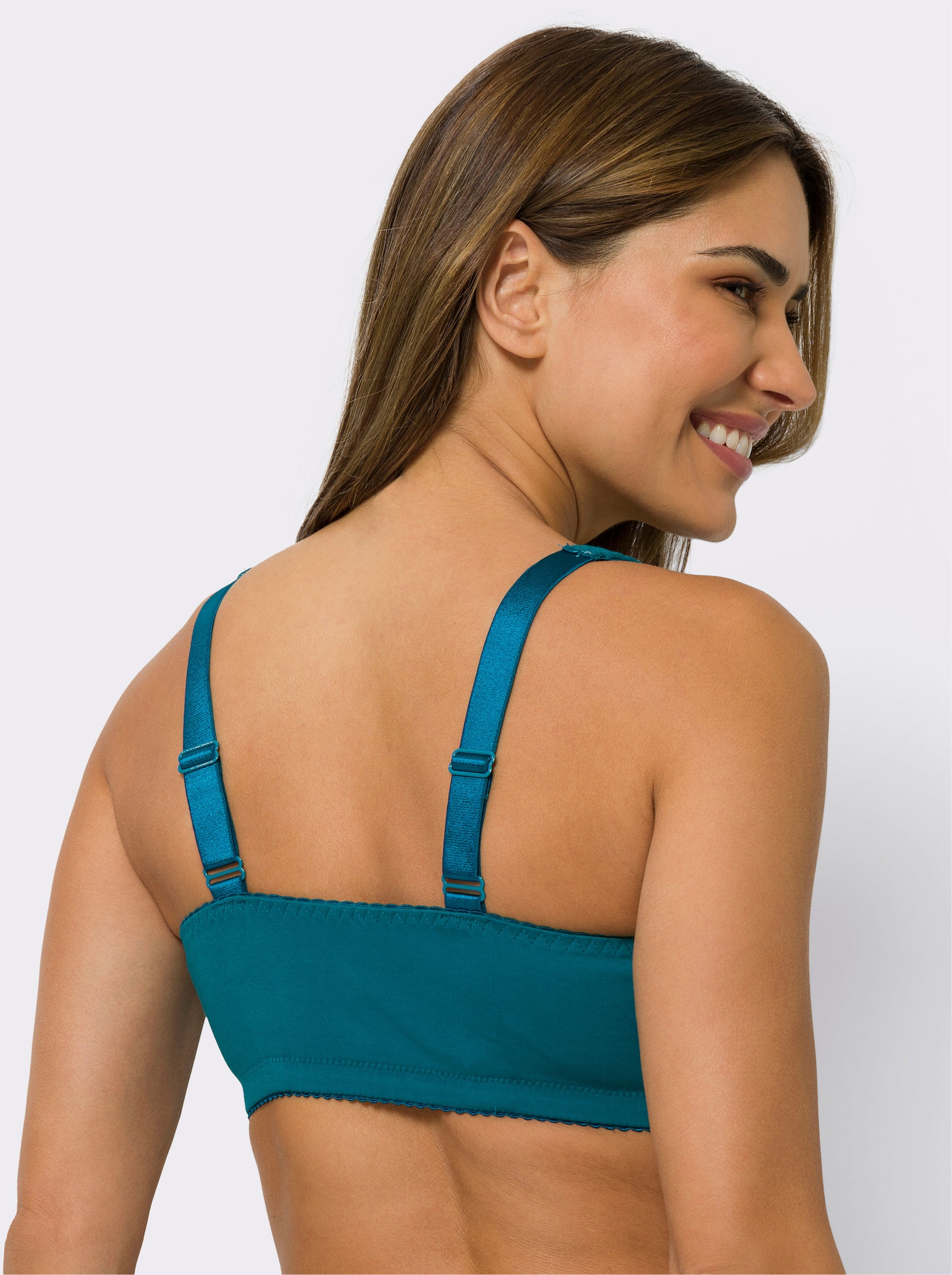 Beugelloze beha in set van 2 - aquapetrol + ivoor bedrukt