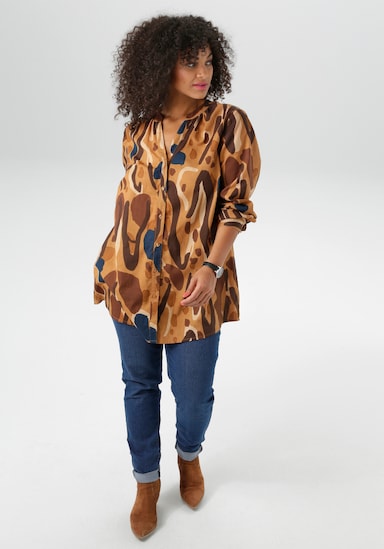 Aniston PLUS Longbluse - beige-blau-braun