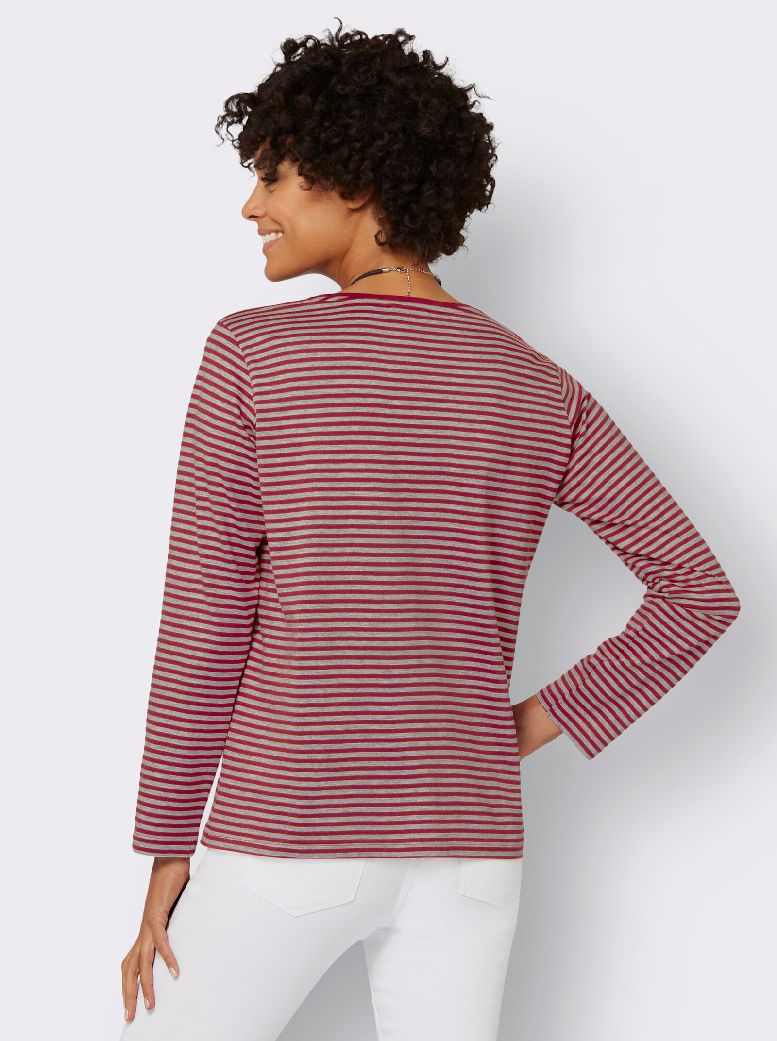 T-shirt rayé avec manches longues - cerise-gris clair à rayures