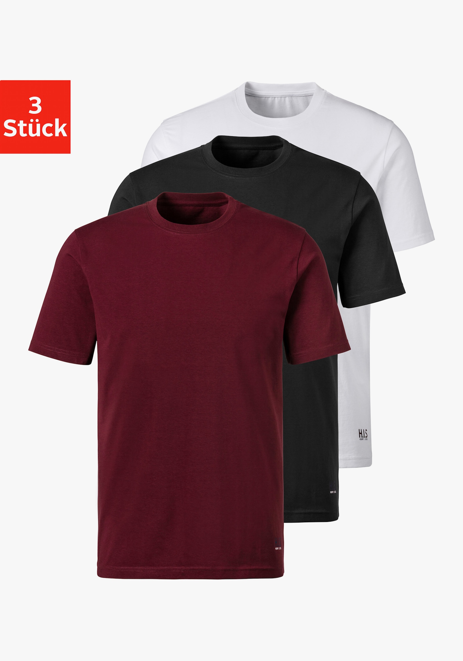 H.I.S T-Shirt - bordeaux, schwarz, weiß