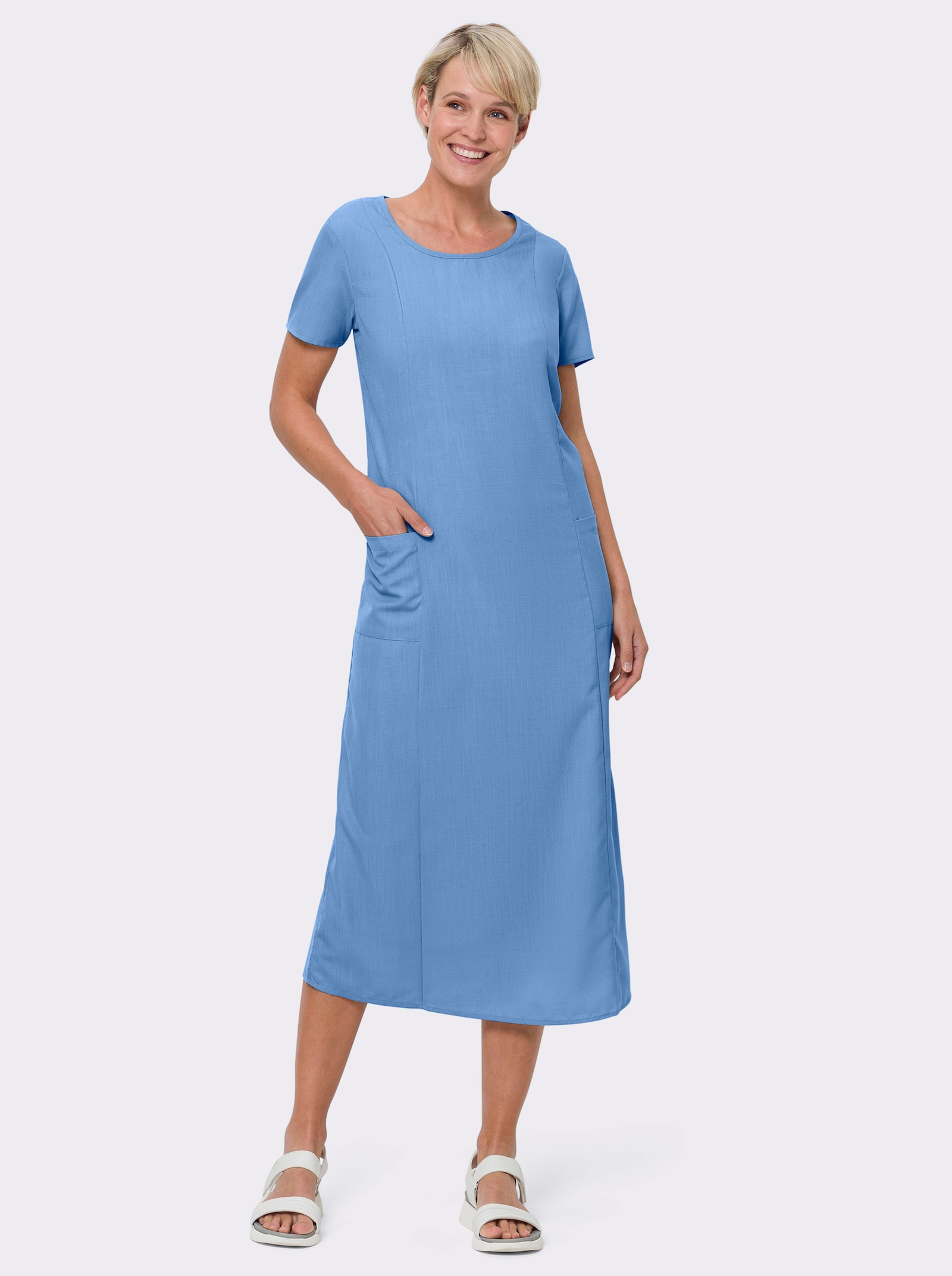 A-Linien-Kleid in Leinen-Optik - himmelblau