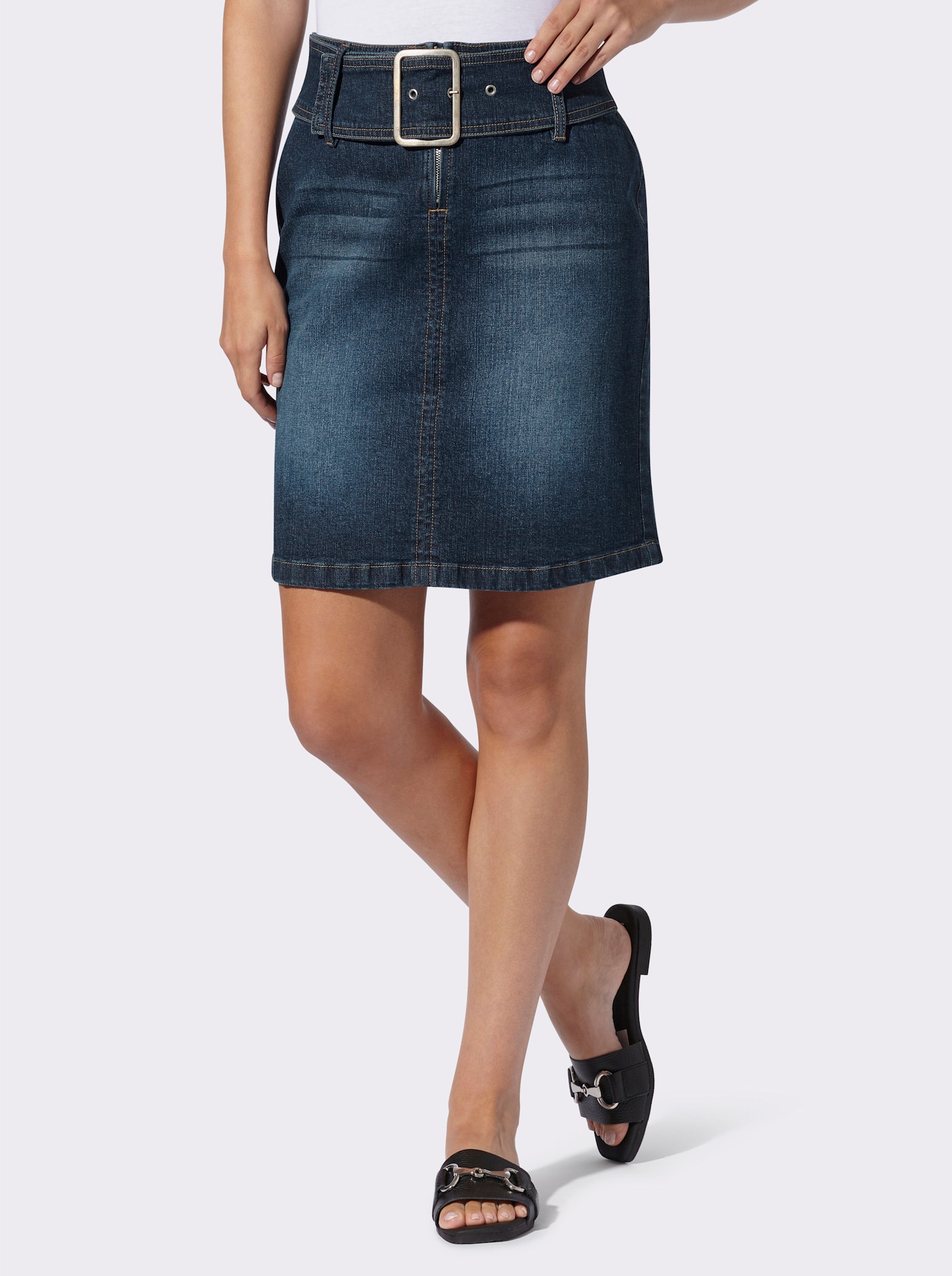 heine Jeansrock mit Montage-Gürtel - blue-stone-washed