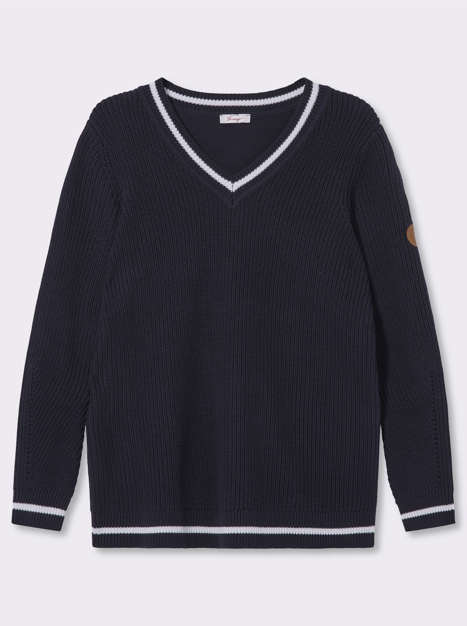 sheego Langarm-Pullover mit Kontrast-Details - tiefblau-ecru