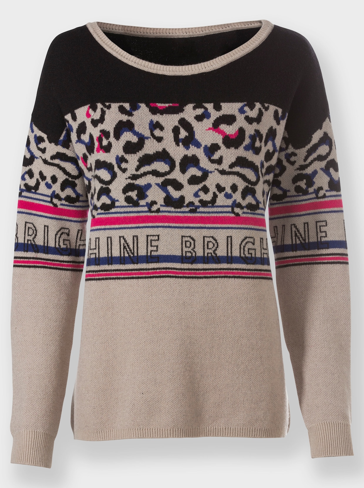 heine Pullover met ronde hals - zwart/beige gedessineerd