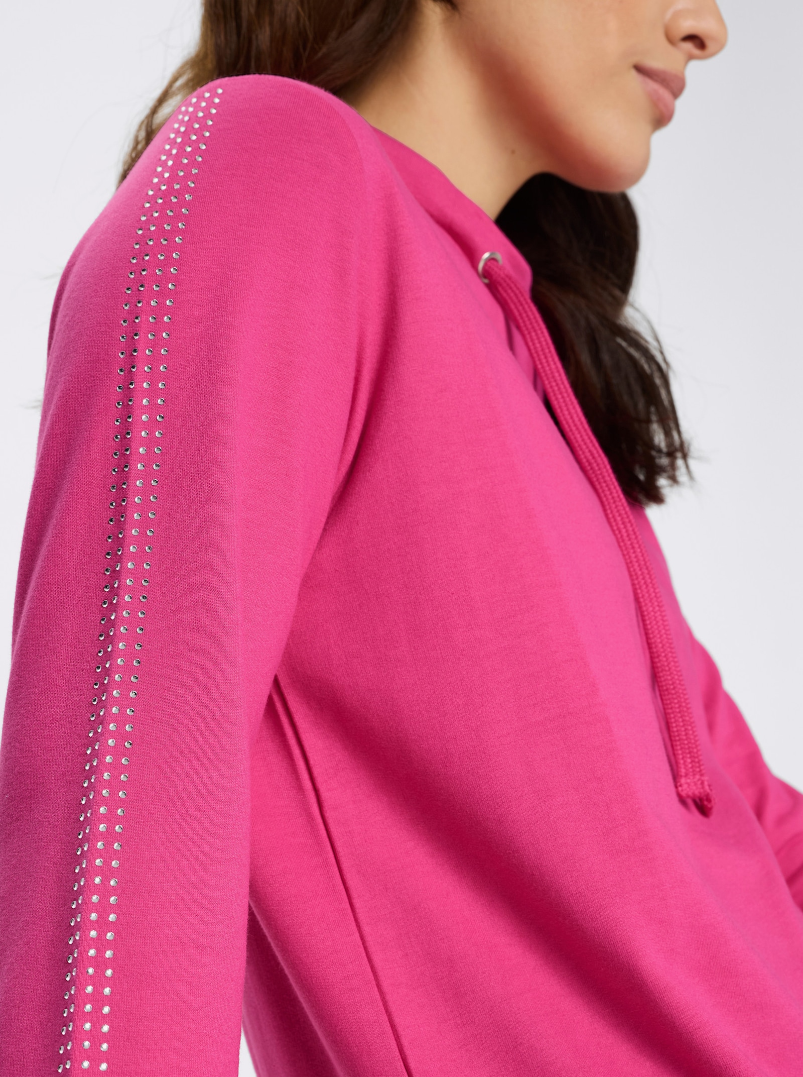 Sweatshirt mit Glitzersteinchen - fuchsia