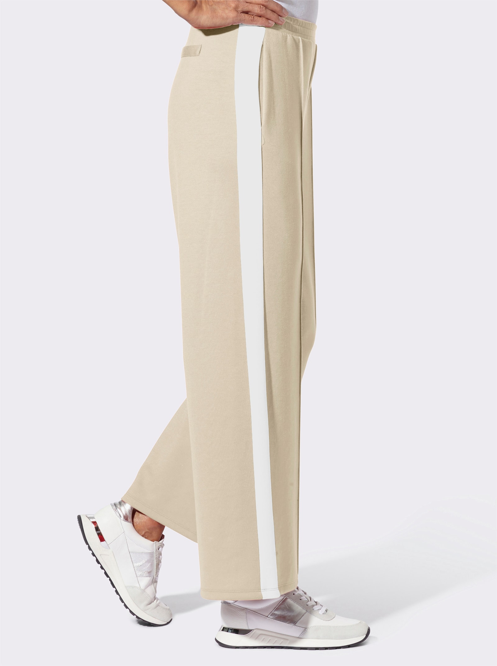 Jerseyhose mit Galonstreifen - sand-weiss