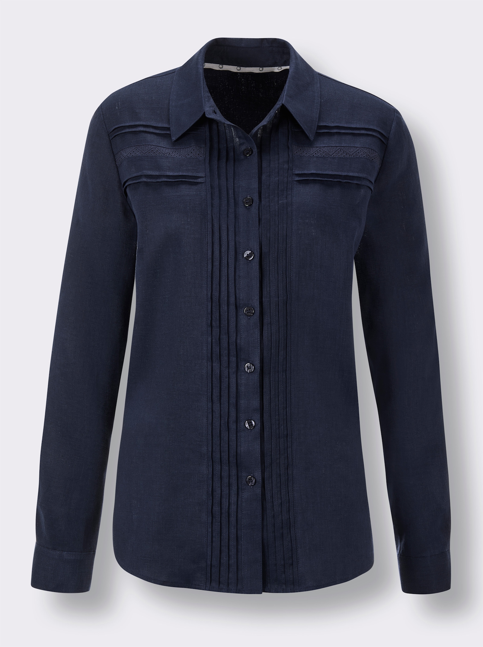 CREATION L PREMIUM Leinenbluse mit Spitze und Biesen - marine