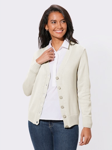 Strickjacke mit farblich abgestimmten Knöpfen - wollweiß