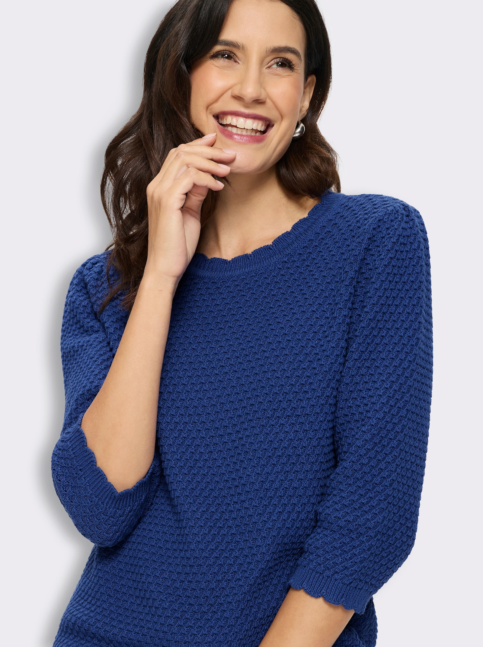 3/4-Arm-Pullover mit Struktur-Strickmuster - royalblau