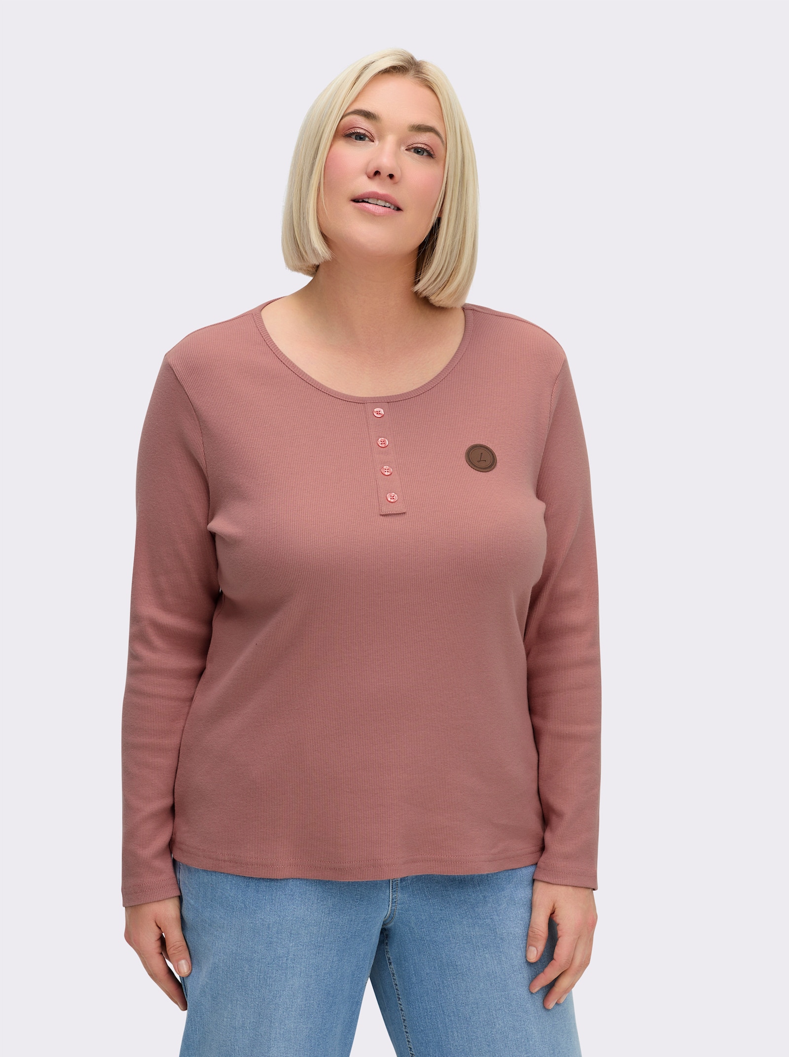 Langarmshirt mit Zierknopfleiste - rosenholz