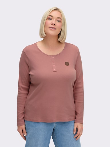 Langarmshirt mit Zierknopfleiste - rosenholz
