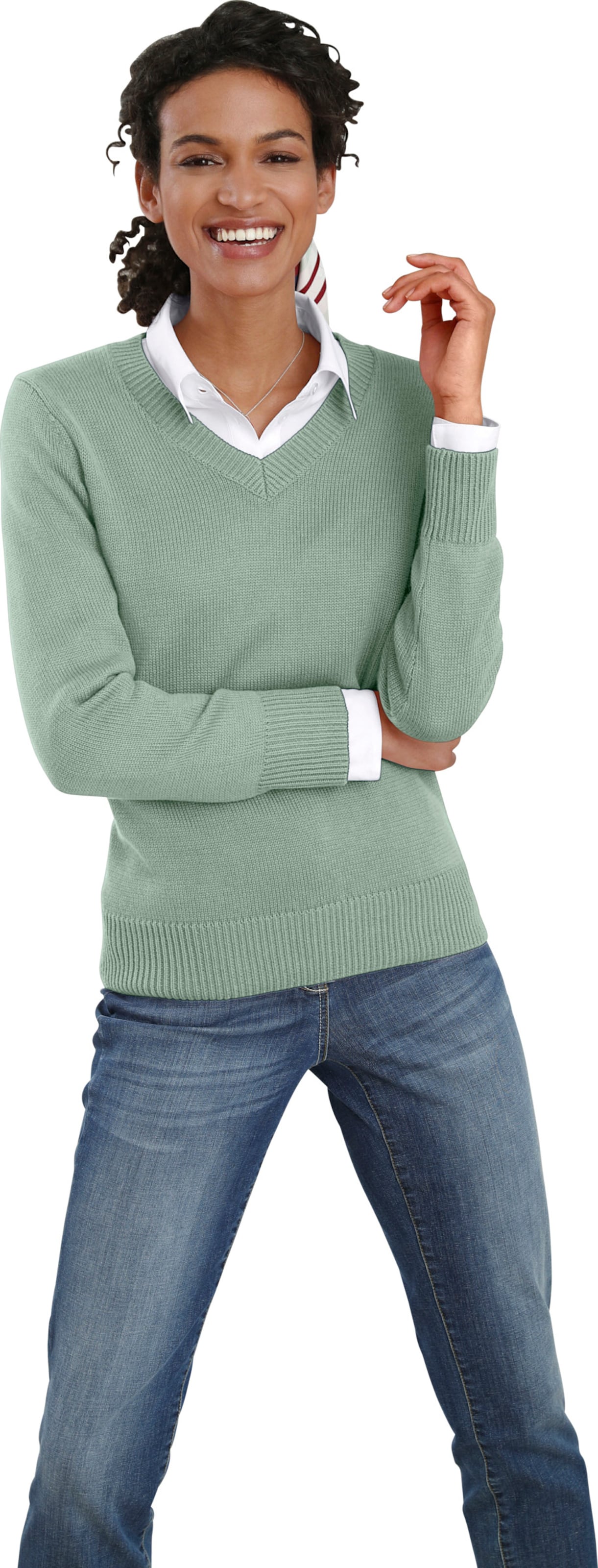 Optik mit günstig Kaufen-V-Ausschnitt-Pullover in kalkmint von heine. V-Ausschnitt-Pullover in kalkmint von heine <![CDATA[Pullover in gepflegter Optik mit schmeichelndem V-Ausschnitt.]]>. 