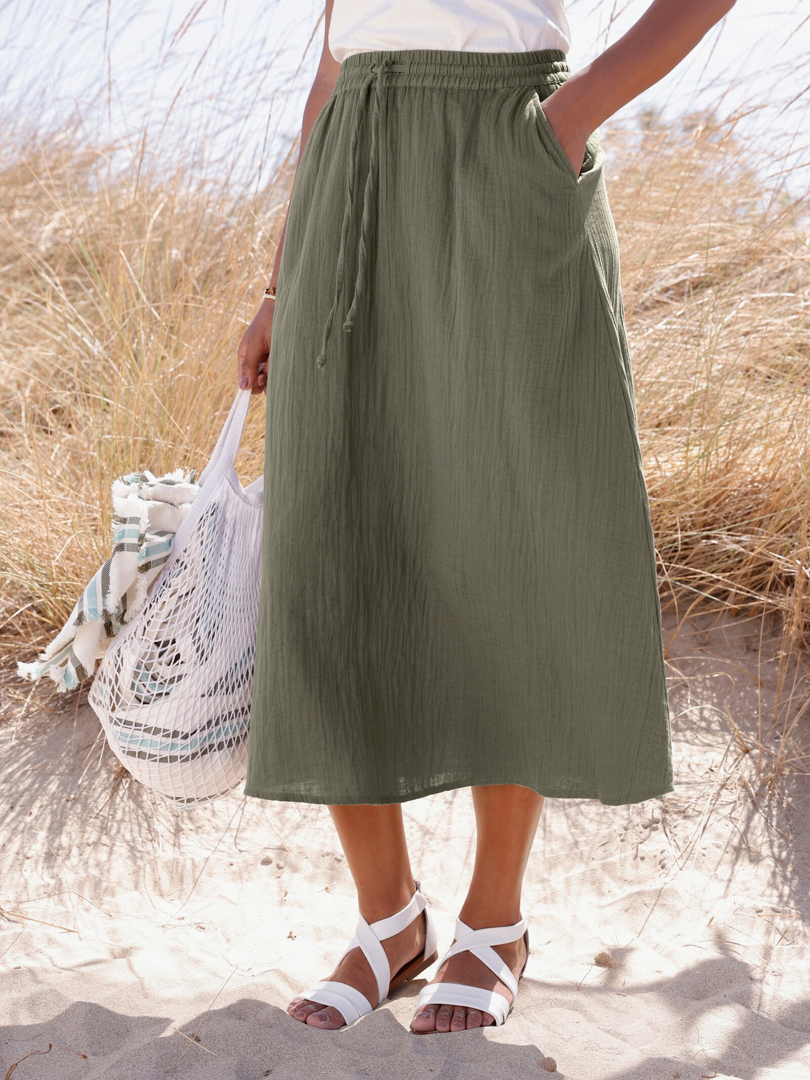 Schlupfrock mit seitlichen Taschen - khaki