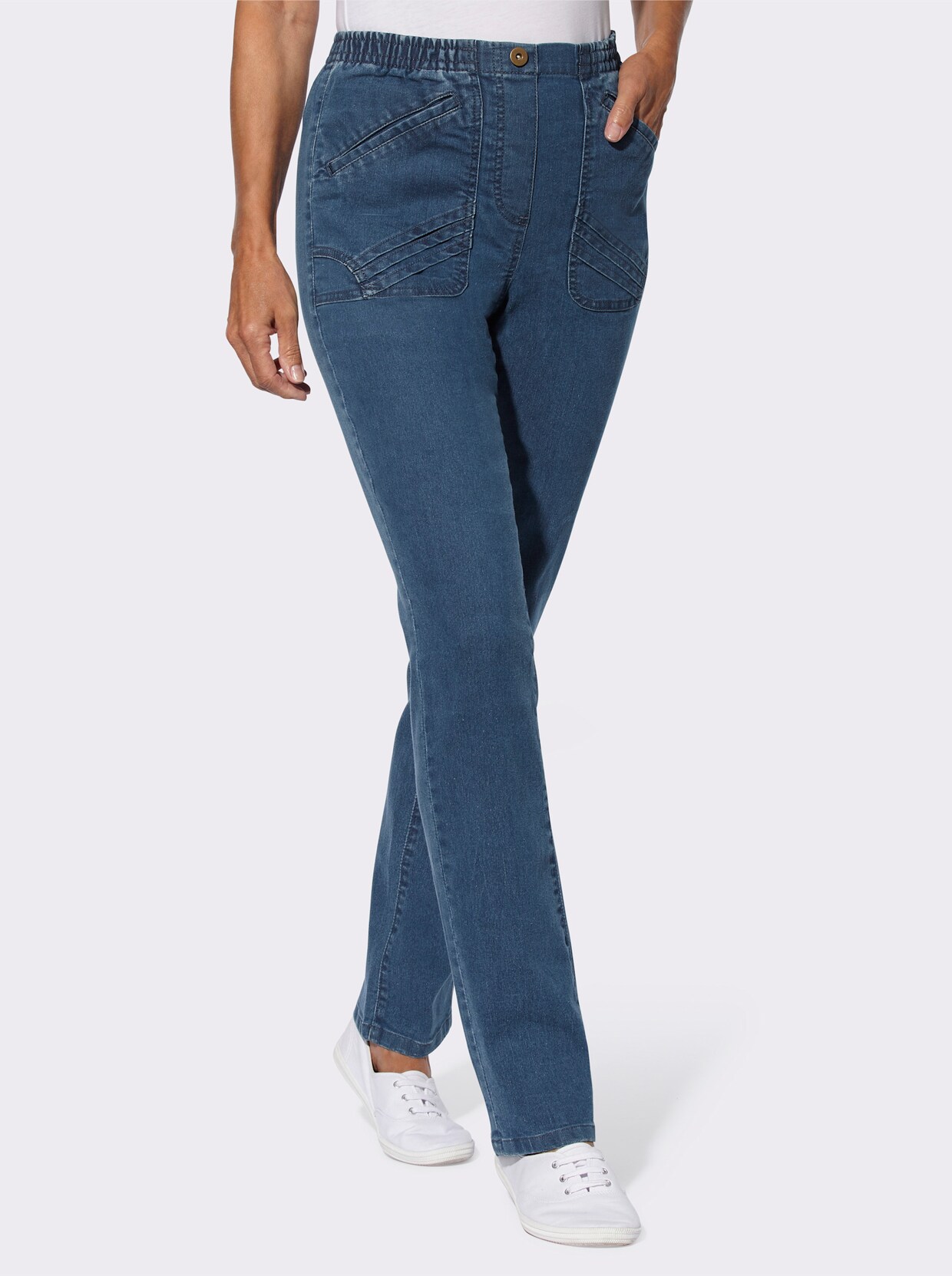 Jeans med resår - blue-stone-washed