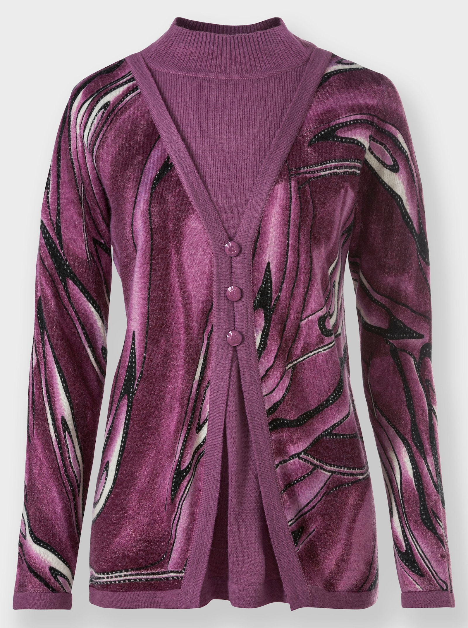 2-in-1-Pullover mit Stehkragen - violett-marine-gemustert