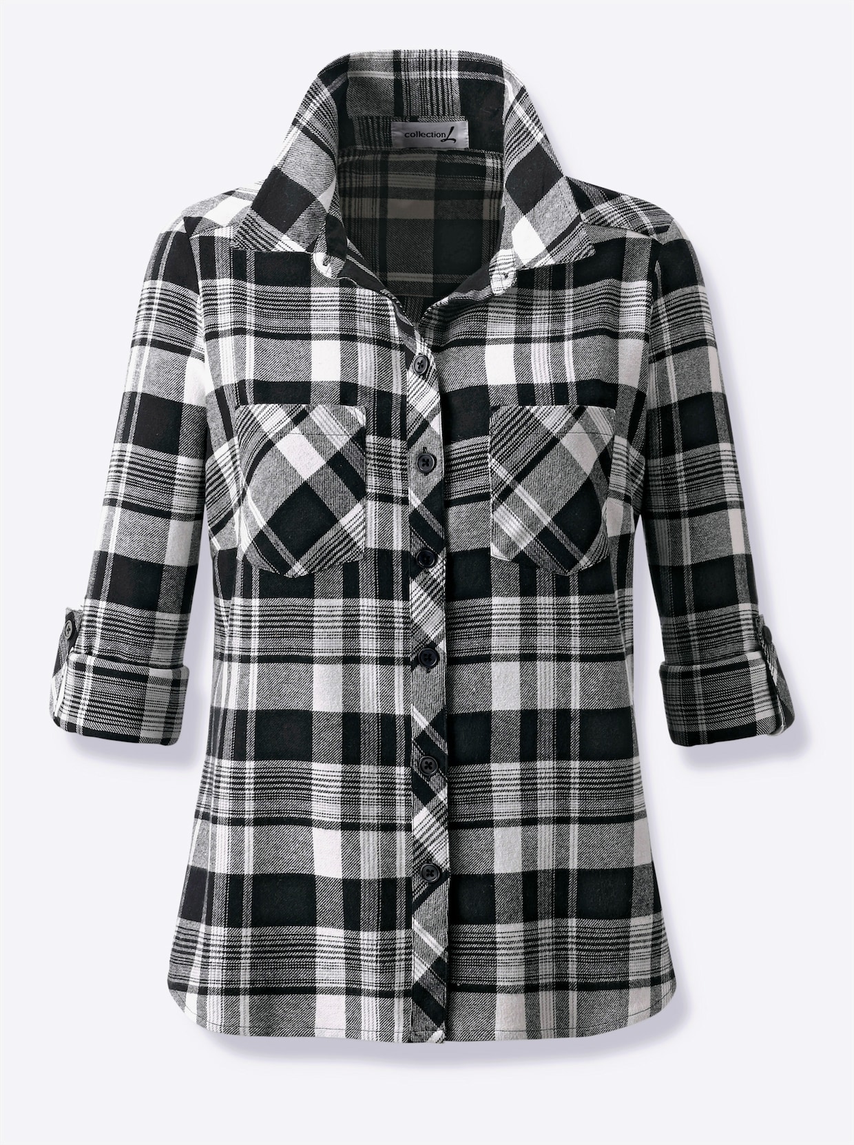 Flanellbluse - ecru-schwarz-kariert