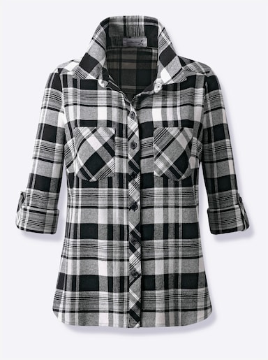 Flanellbluse - ecru-schwarz-kariert