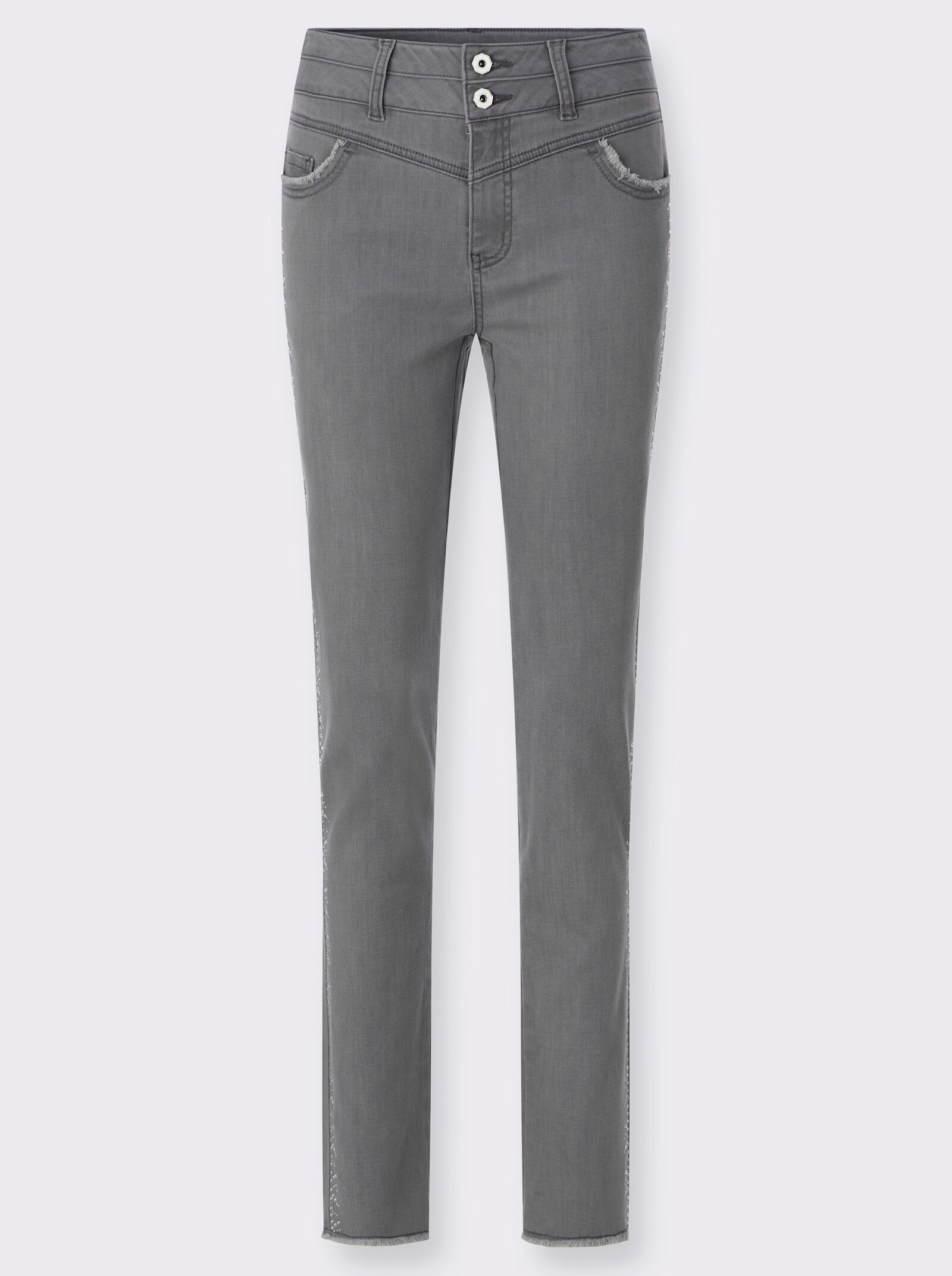 5-Pocket-Jeans mit Glitzersteinchen - light grey-denim