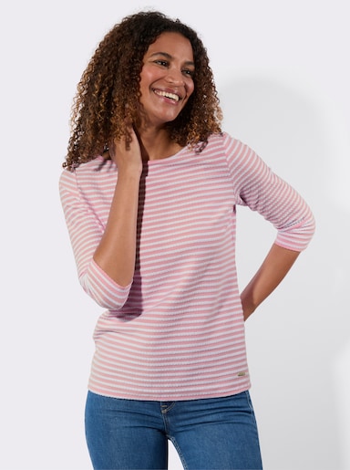 Ringelshirt mit U-Boot-Ausschnitt - rosé-weiß-geringelt