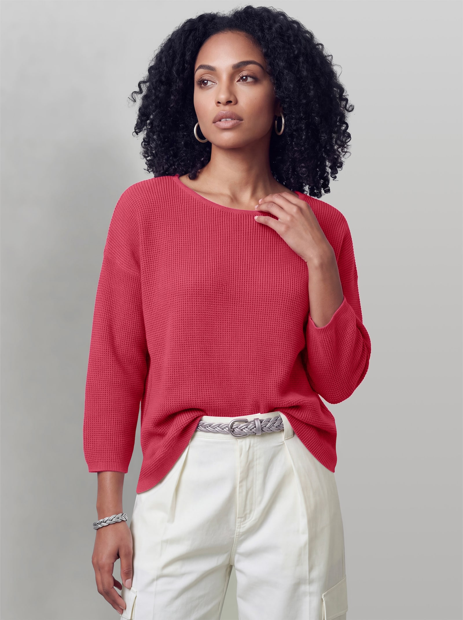 heine 3/4-Arm-Pullover mit Rippenbündchen - fuchsia