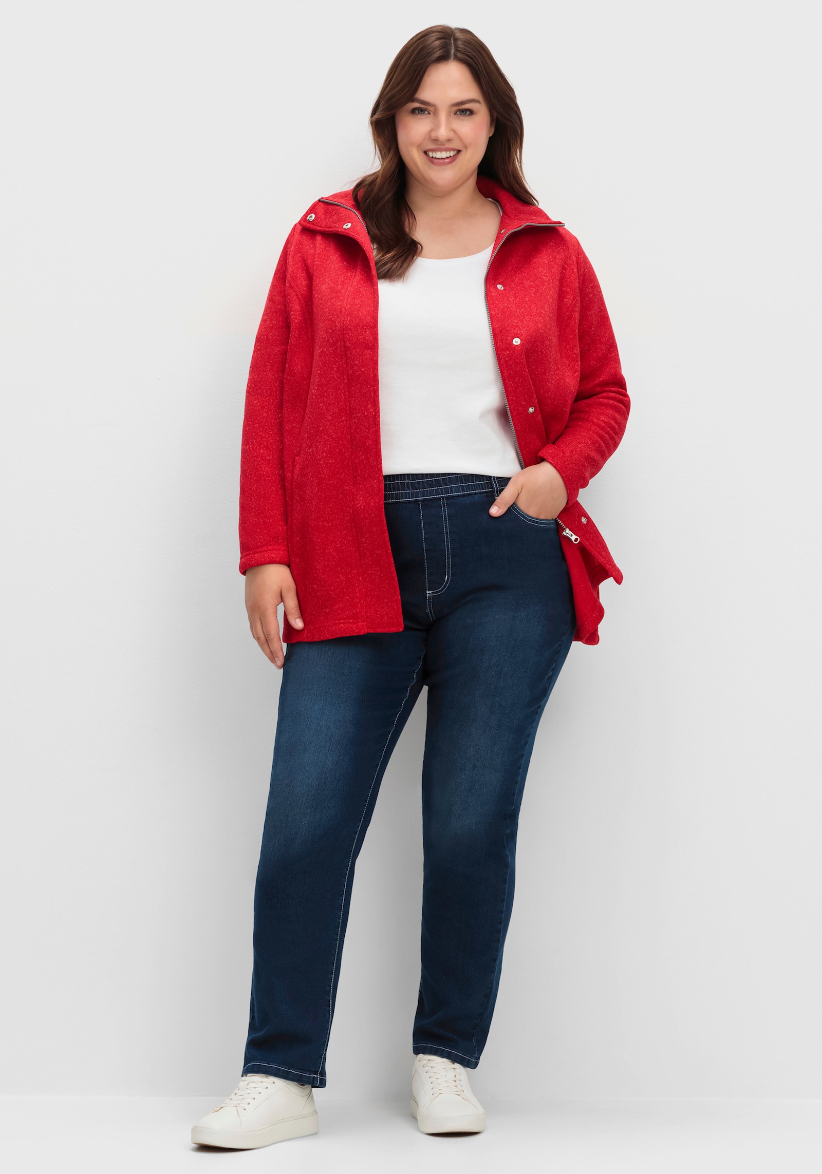 High-waist-Jeans mit hohem Rundum-Dehnbund - blue-stone-washed