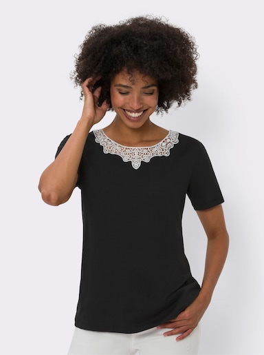 heine Kurzarmshirt mit Spitzendetails - schwarz-ecru