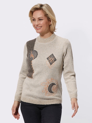 Stehkragenpullover in Bouclé-Qualität - elfenbein-meliert