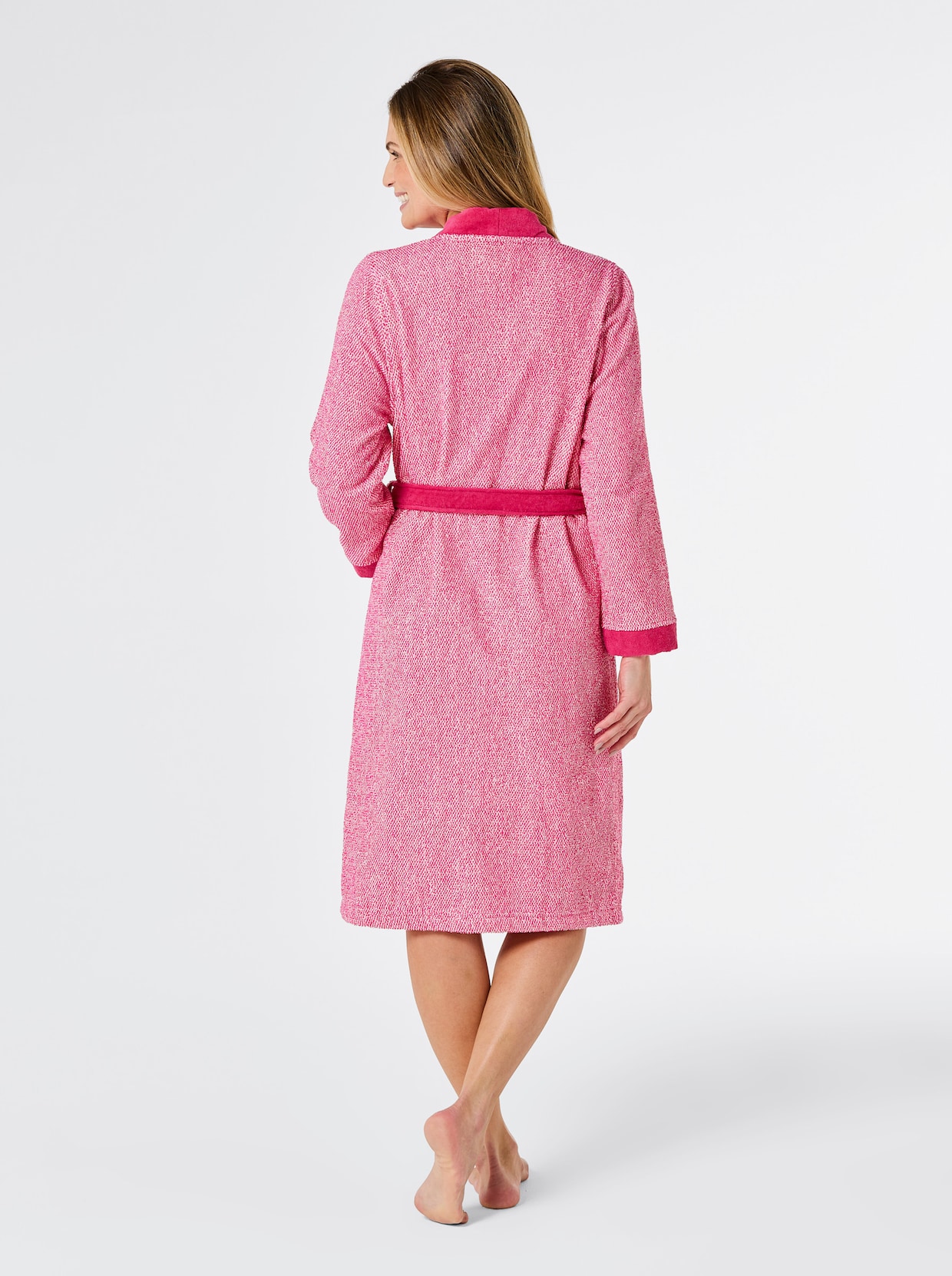 feel good Badjas - wit/fuchsia gemêleerd