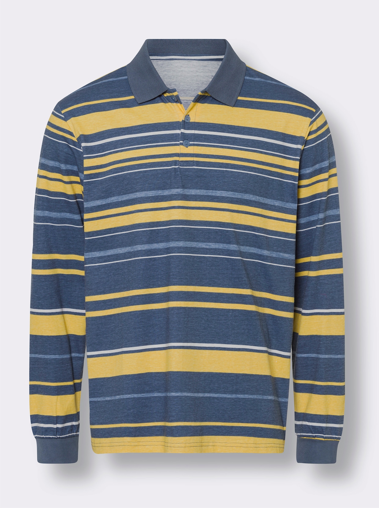 Poloshirt met lange mouwen - rookblauw/geel gestreept