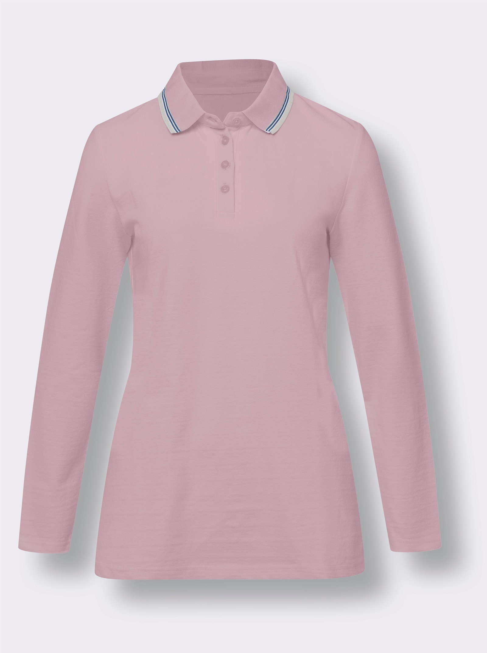 Langarm-Poloshirt in Pikee-Qualität - rosé