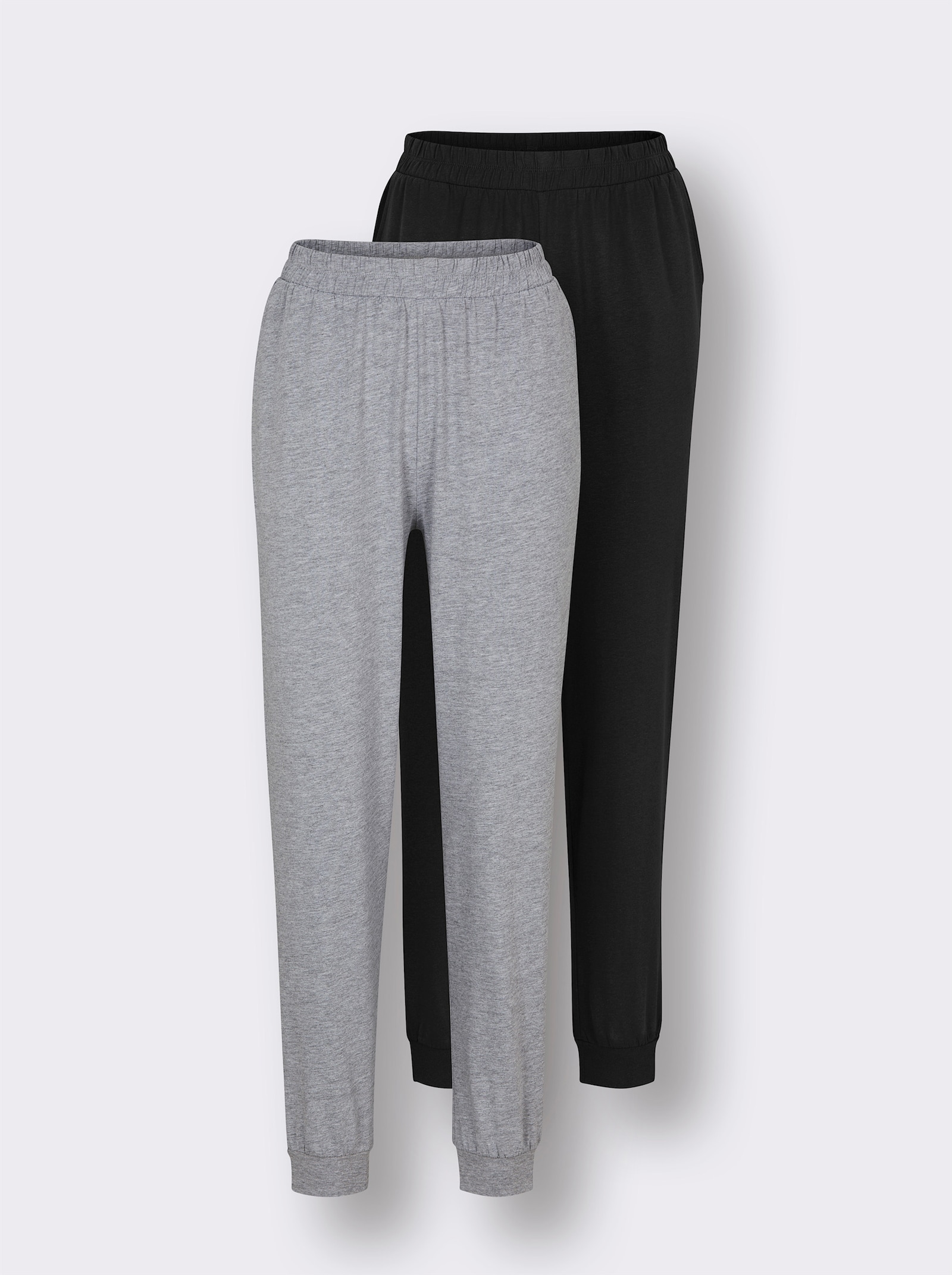 feel good Dehnbund-Hose im 2er-Pack - schwarz + grau-meliert