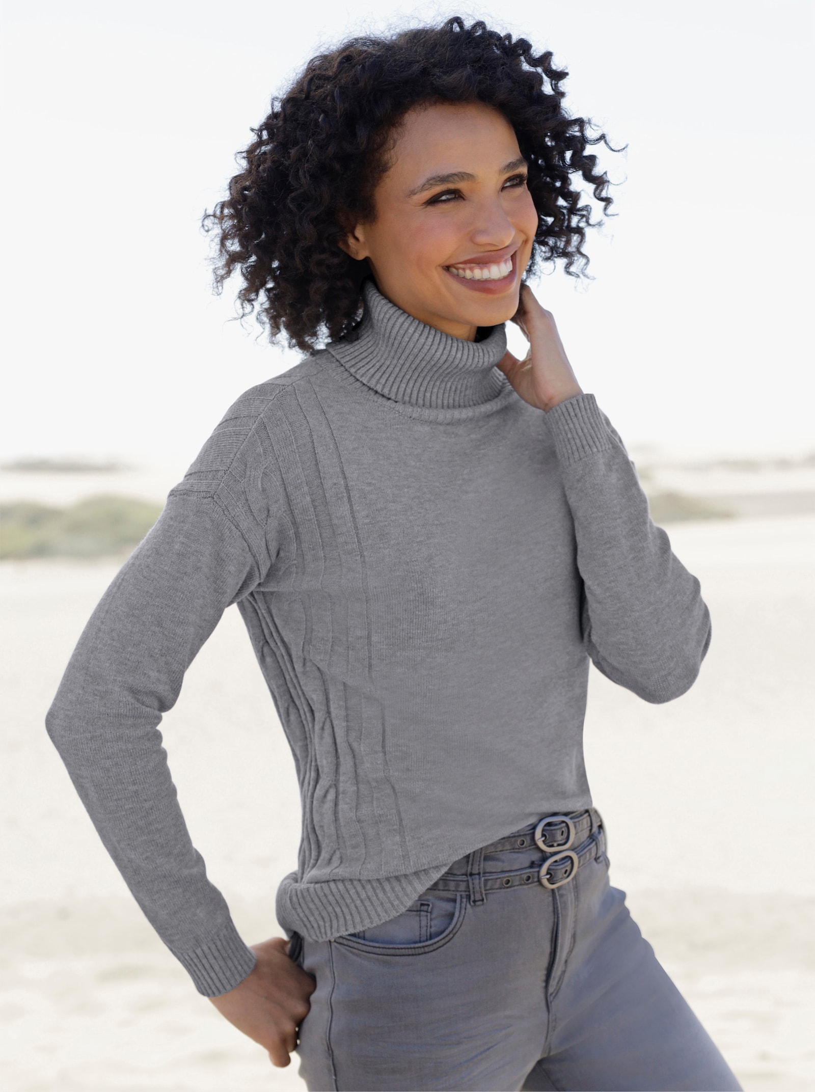 heine Rollkragenpullover im Strickmix - steingrau-meliert