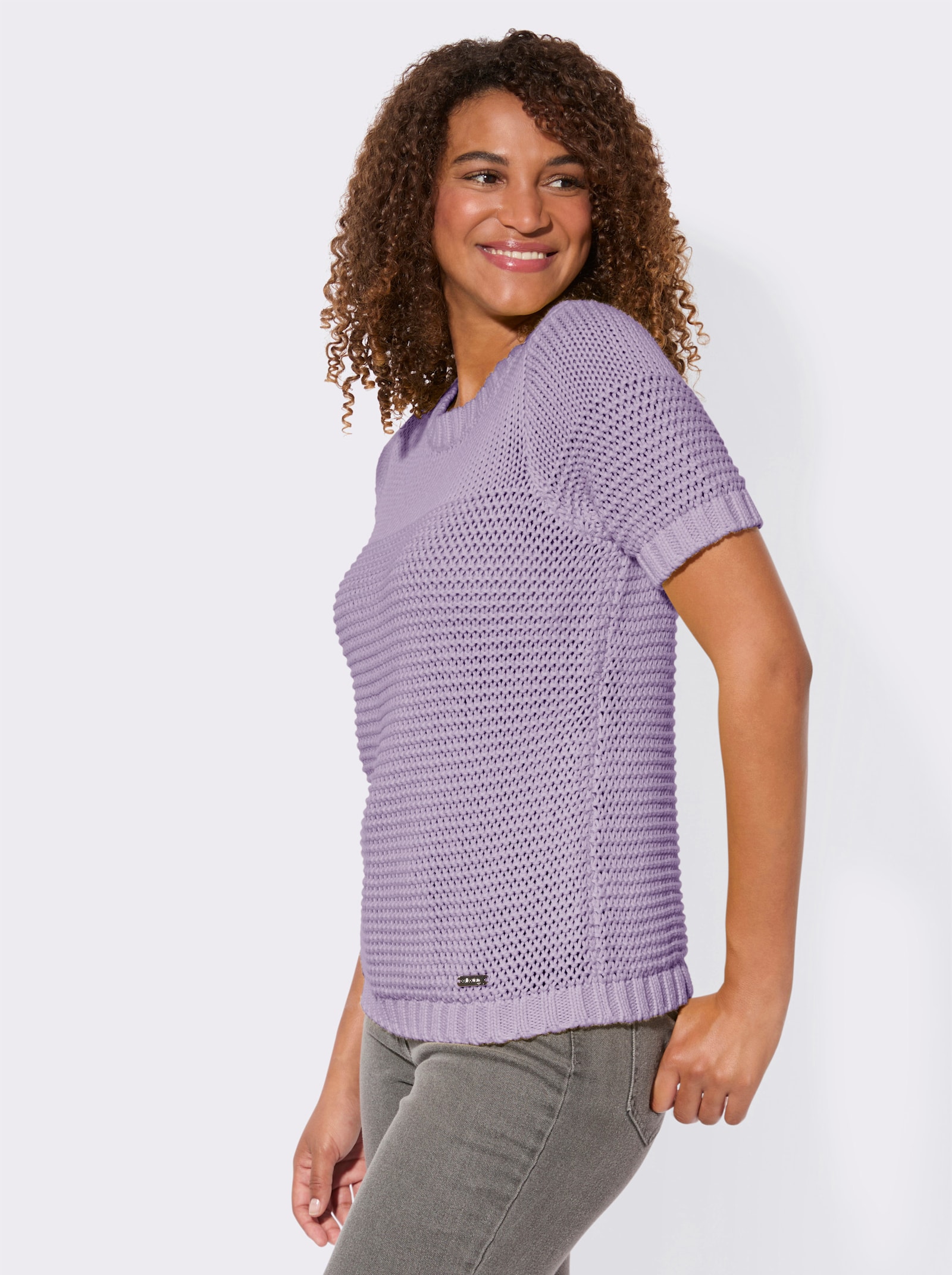 Kurzarmpullover mit Fantasiemuster - flieder