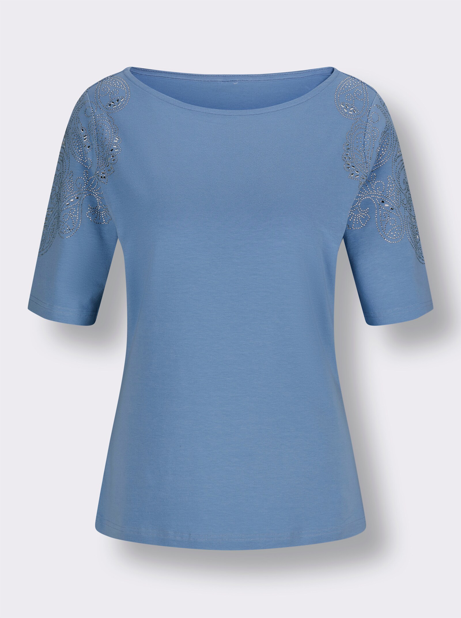 CREATION L PREMIUM Kurzarmshirt in Lyocell-Qualität - himmelblau