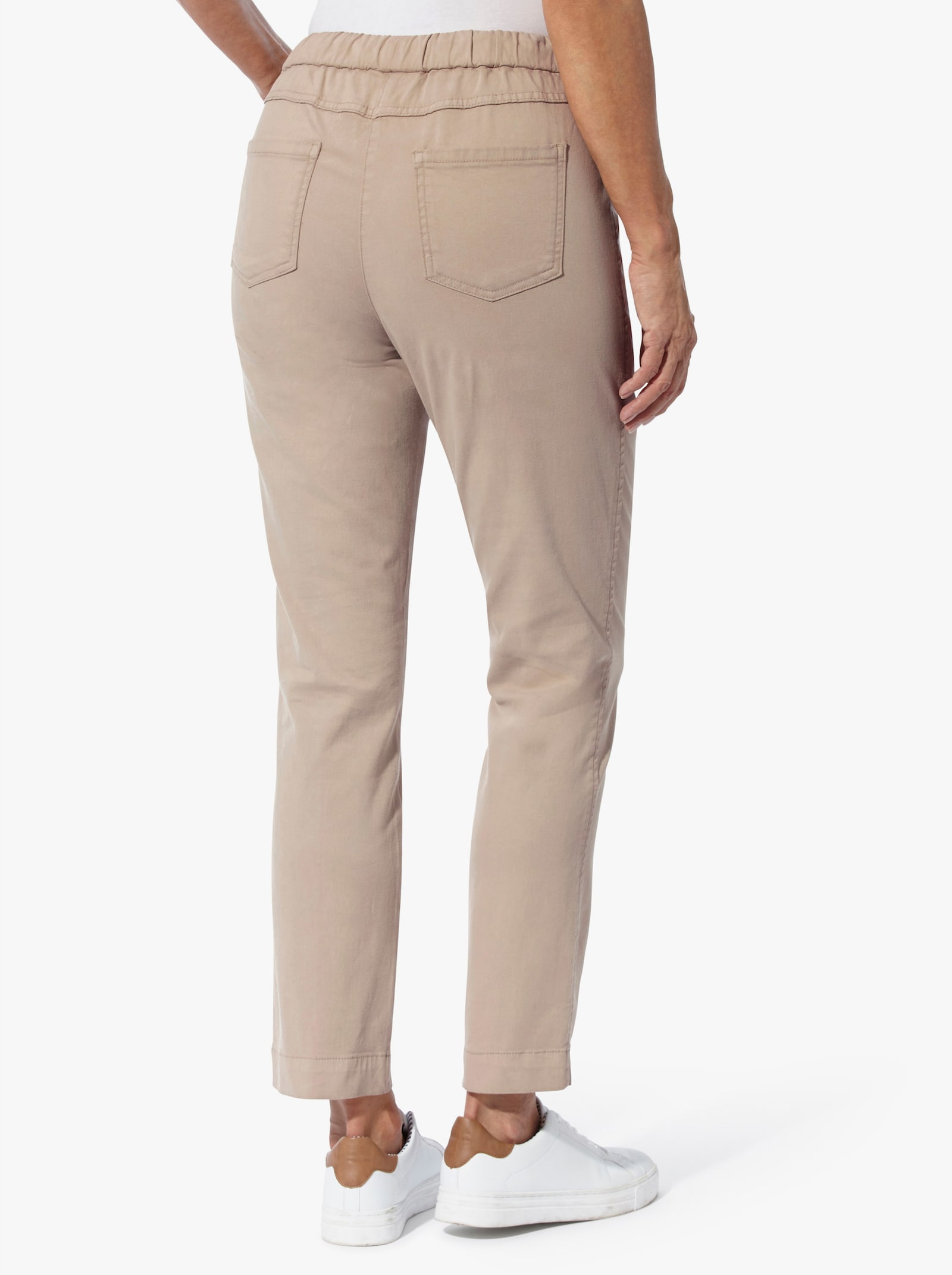 Džínsy na gumu s našitými vreckami - sezamová