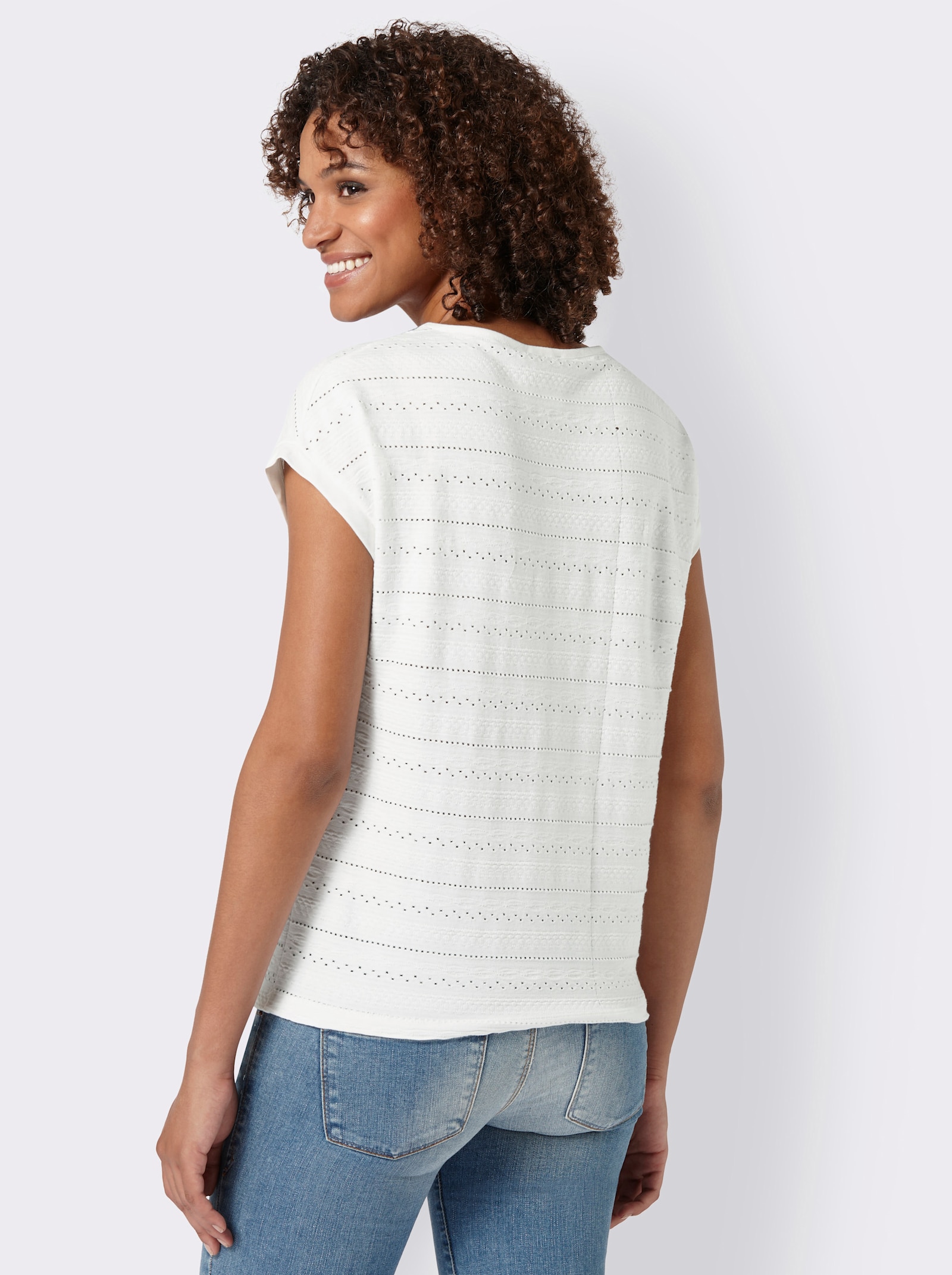 Shirt met korte mouwen van structuurmateriaal - wolwit