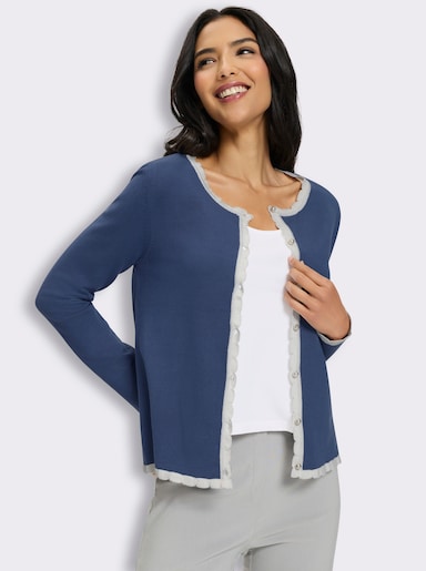 Cardigan mit Kontrast-Details - jeansblau-ecru