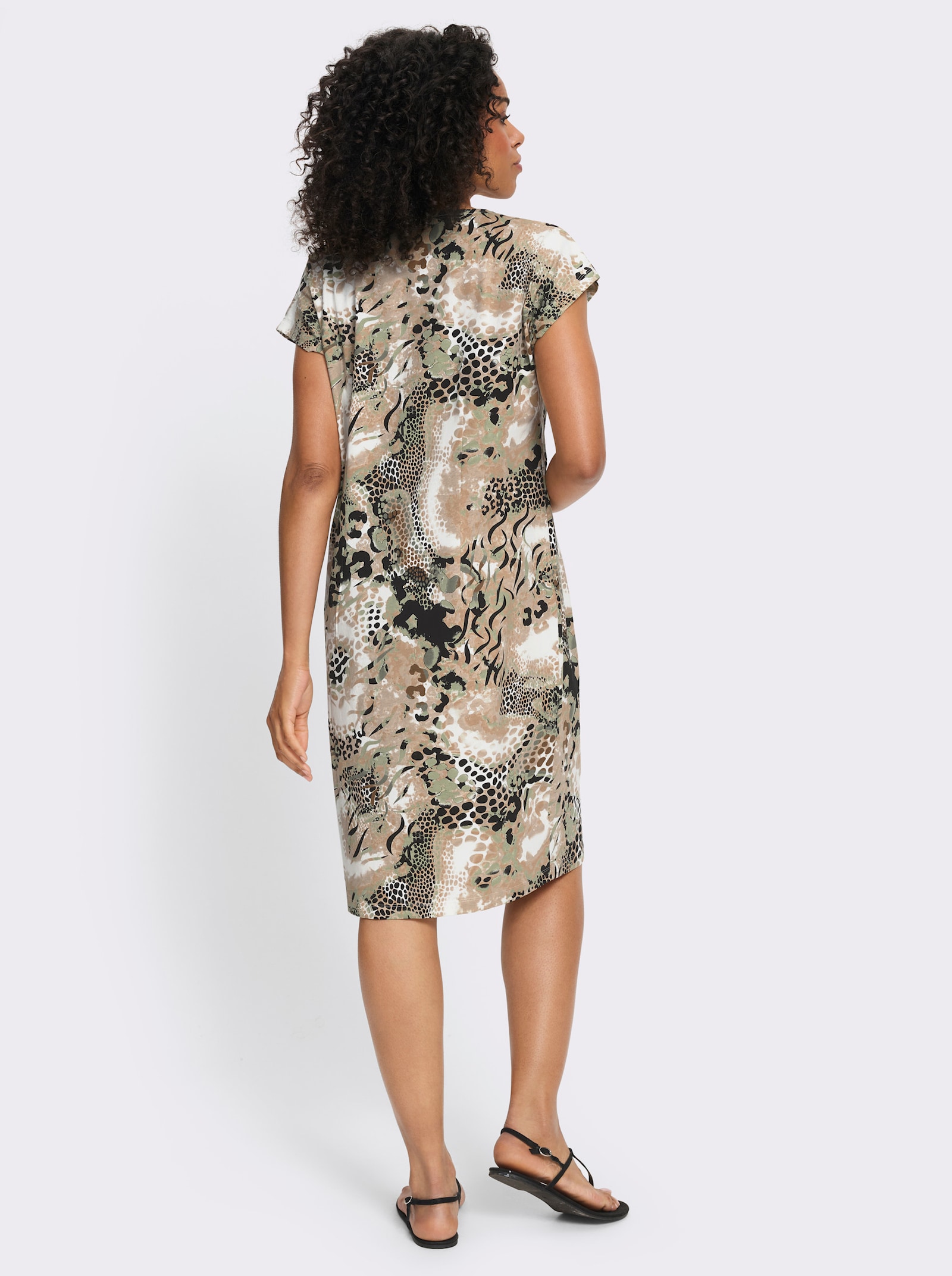 Jerseykleid mit Animal-Muster-Mix - ecru-braun-bedruckt