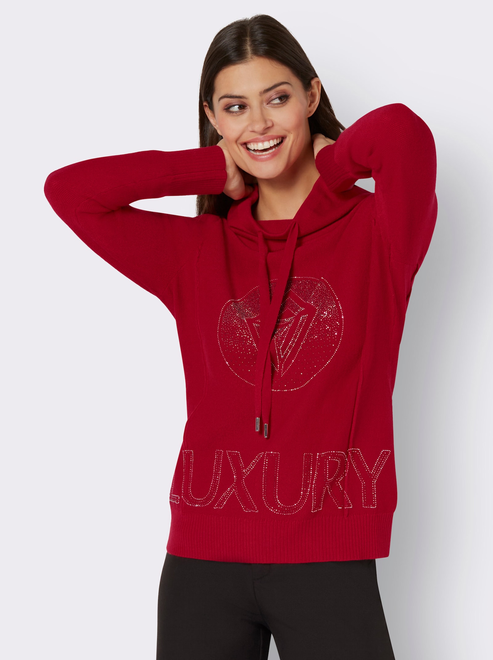 Langarm-Pullover mit weitem Rollkragen - rot